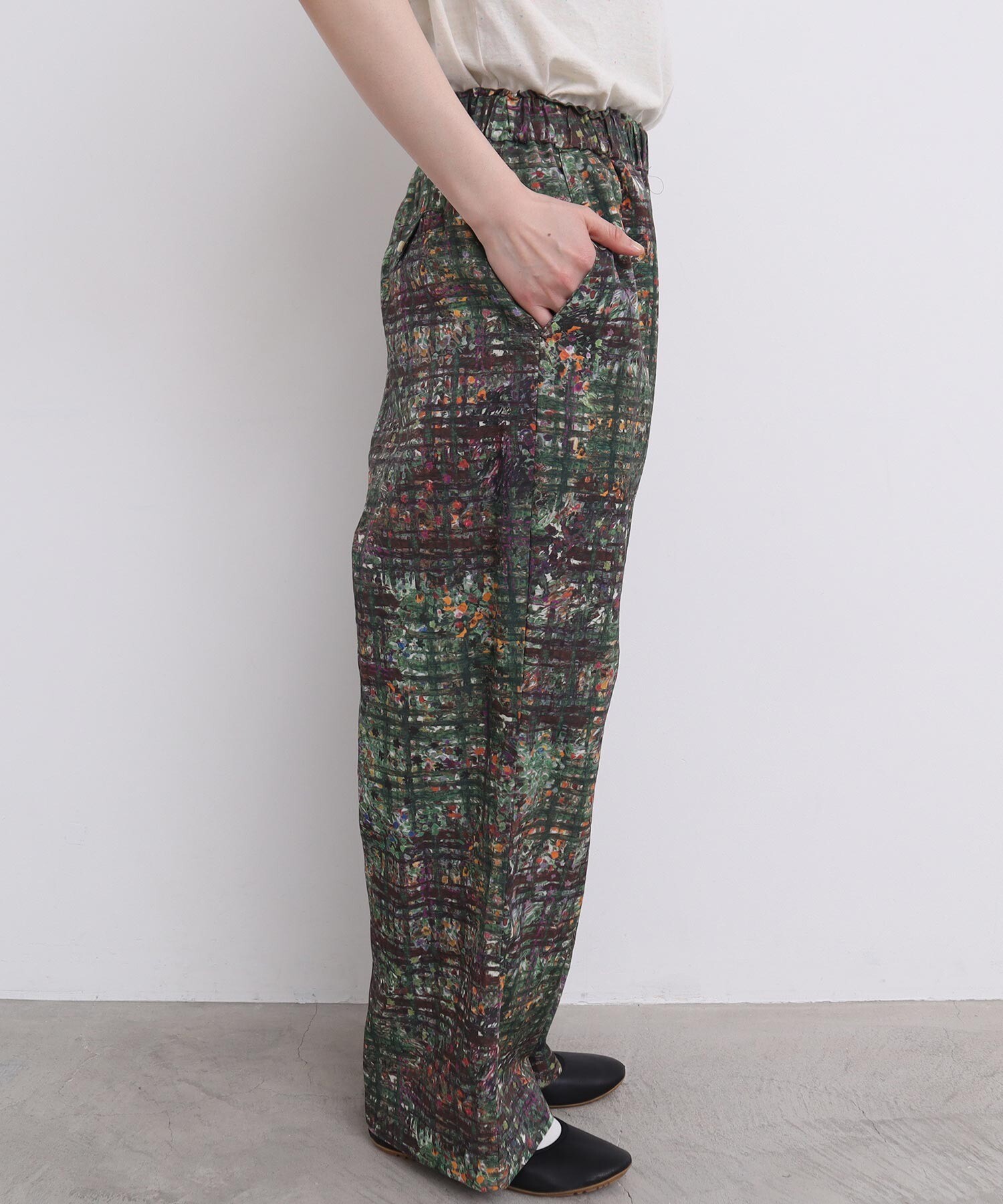 AMBIDEX Store ○check × hana 手描きプリントパンツ (F コゲチャ): l