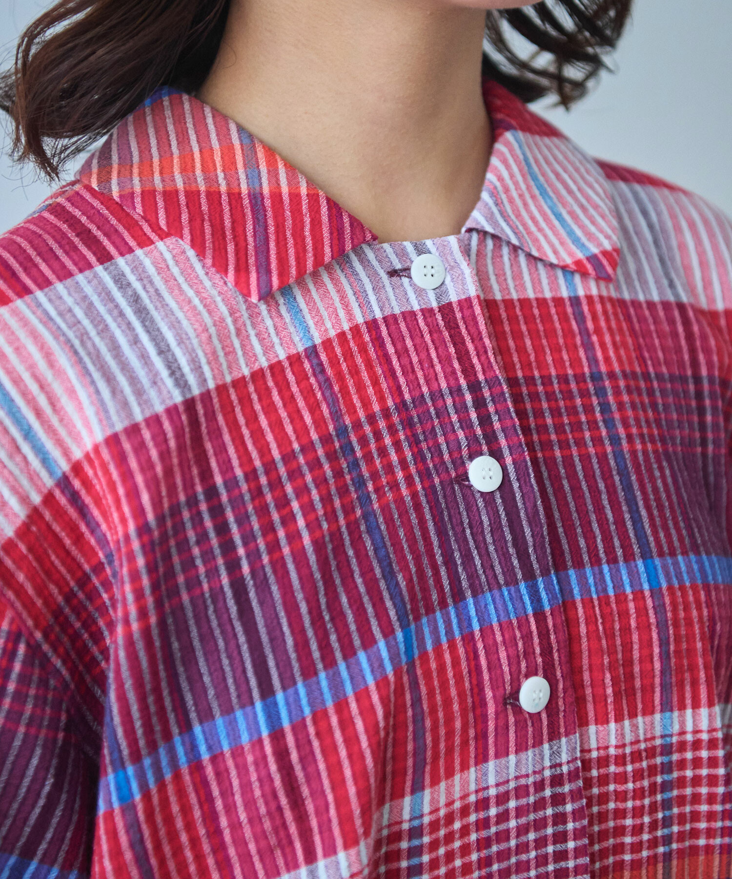 AMBIDEX Store ○〇 ビッグチェック ブラウス(F アカ): bulle de savon