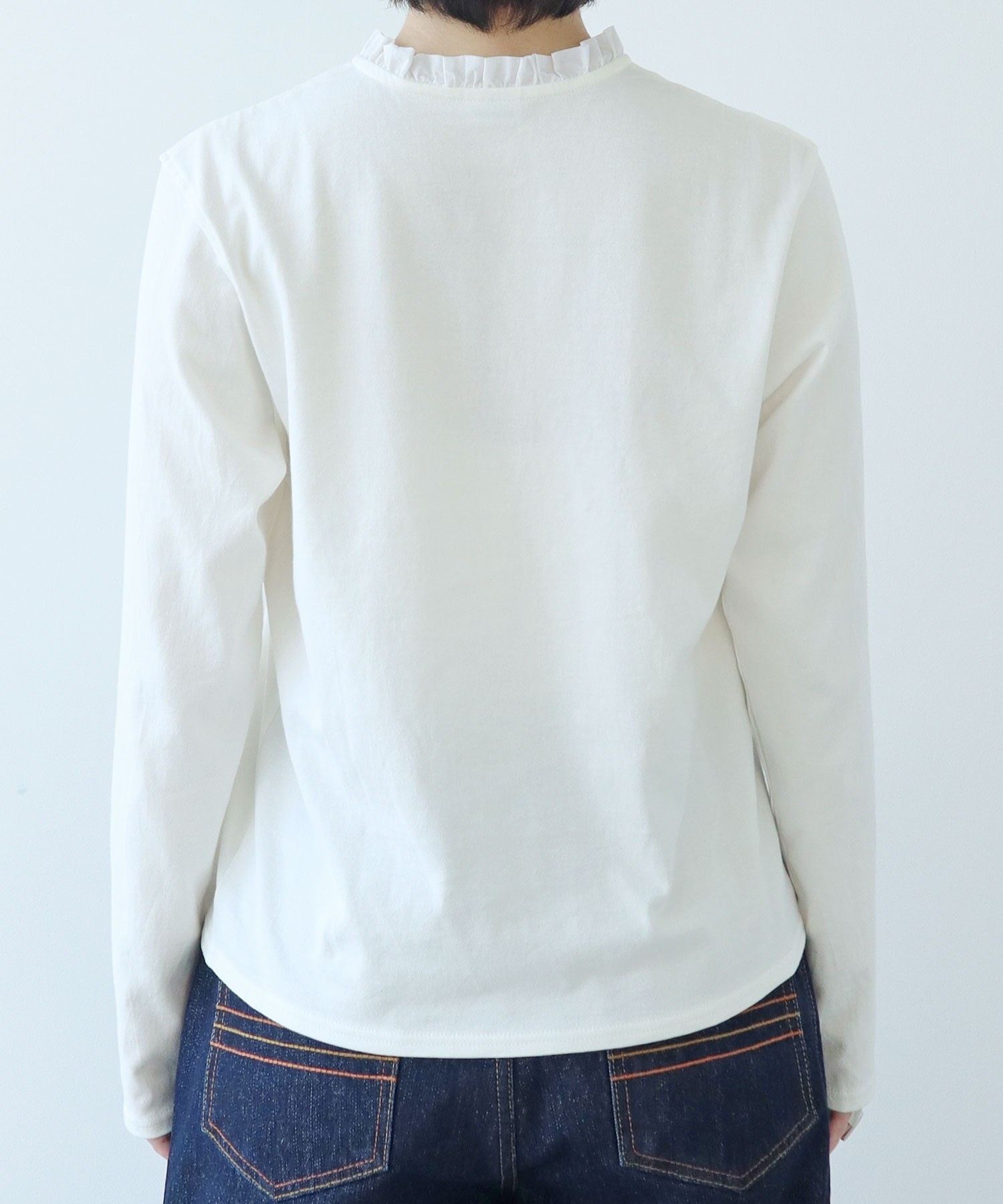 AMBIDEX Store ○コーマ天竺 ヘンリーネックフリルカットソー(F シロ