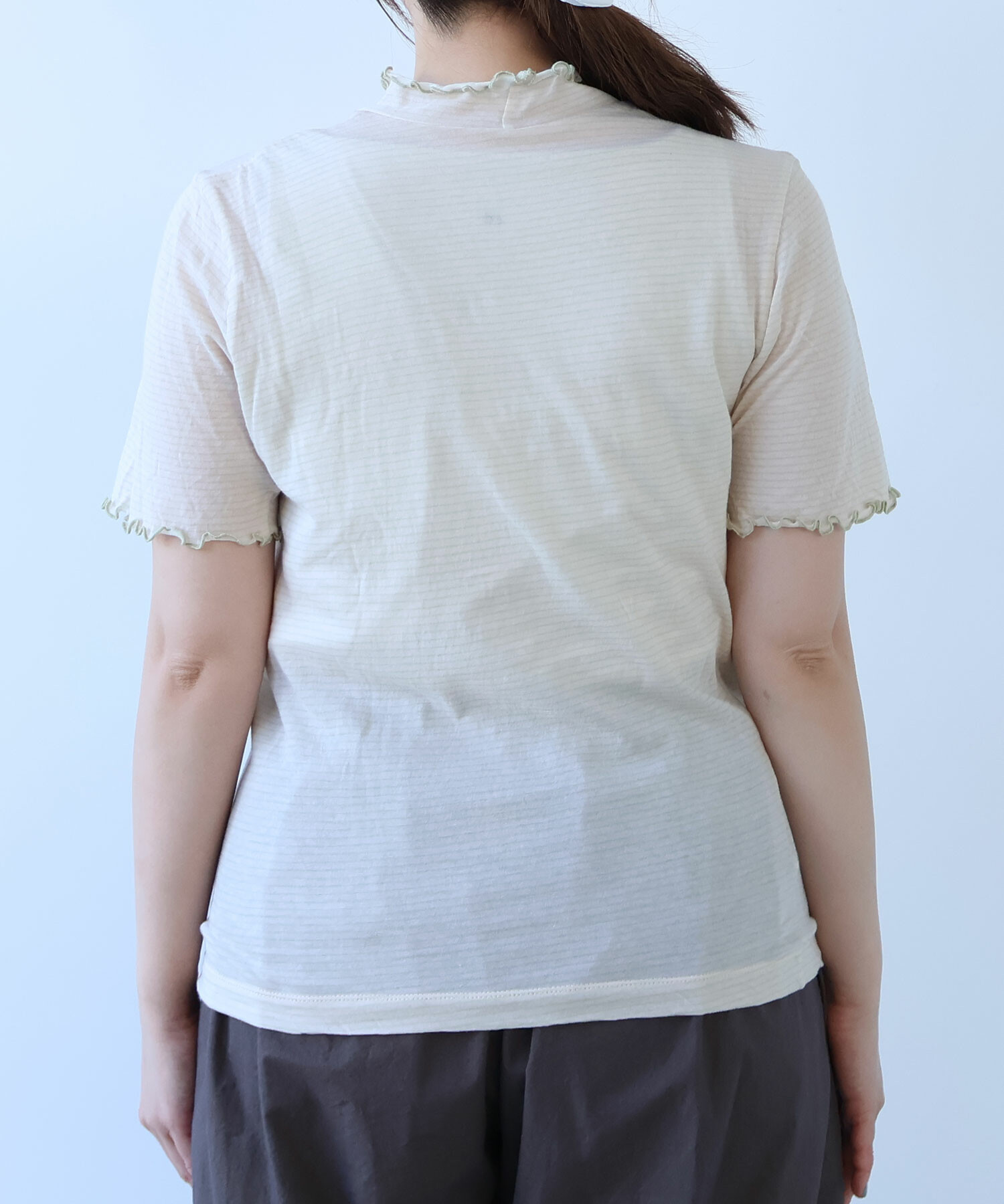 AMBIDEX Store ○ 60/-×60/- ボーダー ハイネック 半袖プルオーバー(F