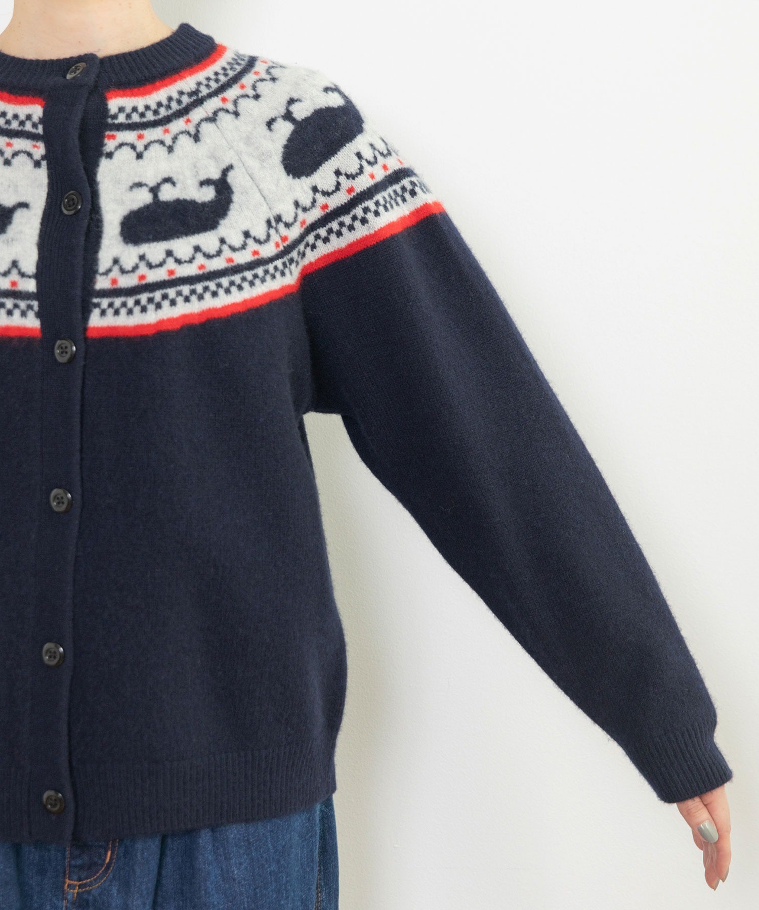 PAR ICI クジラジャカード 求心風2WAY カーディガン ネイビー AMBIDEX Store △〇クジラジャカード 求心風2WAY カーディガン(F