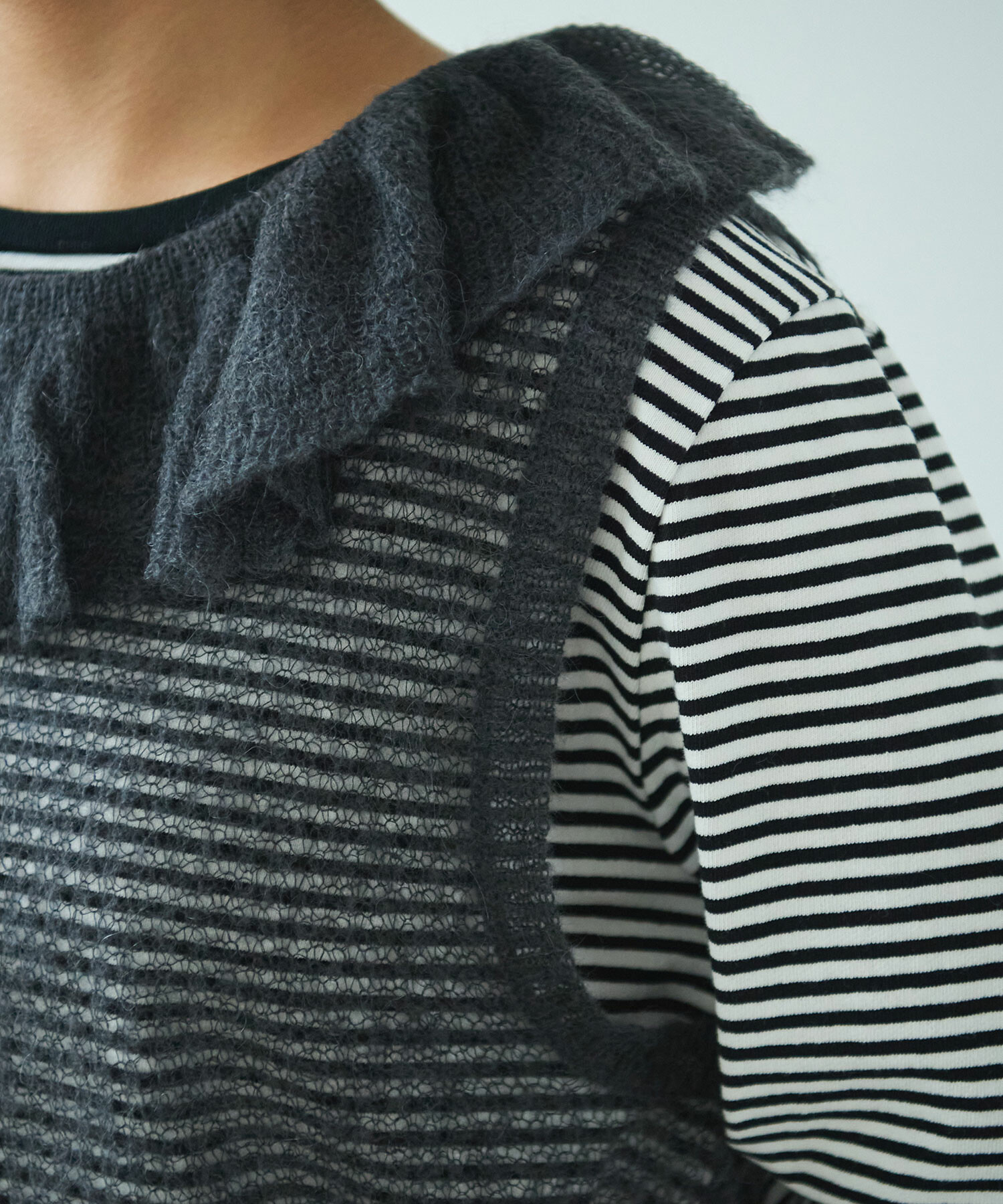 AMBIDEX Store ○〇7G mohair フリル襟ベスト(F チャコール