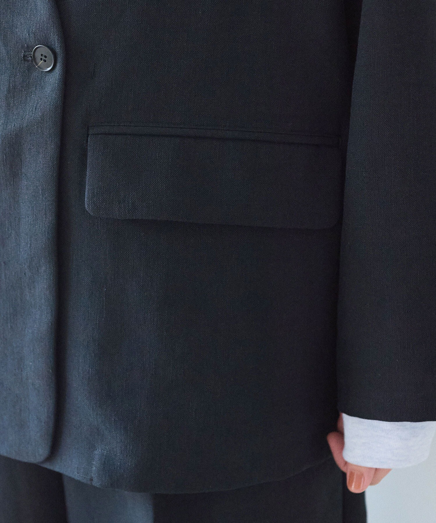 美品 yuni リネン混セミダブルジャケット 黒 AMBIDEX Store Linen/Polyester double cocoon no collar ジャケット(F