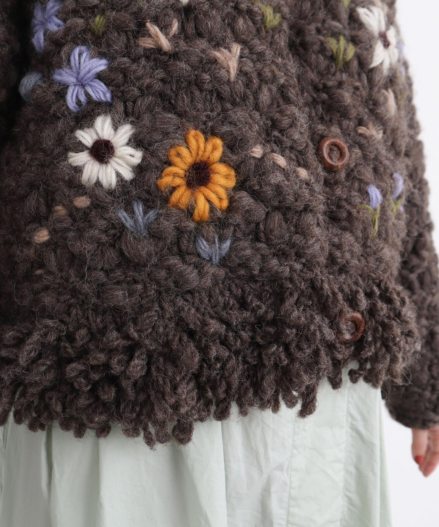 AMBIDEX Store 〇花の咲く散歩道 ハンドニットカーディガン (F チャ