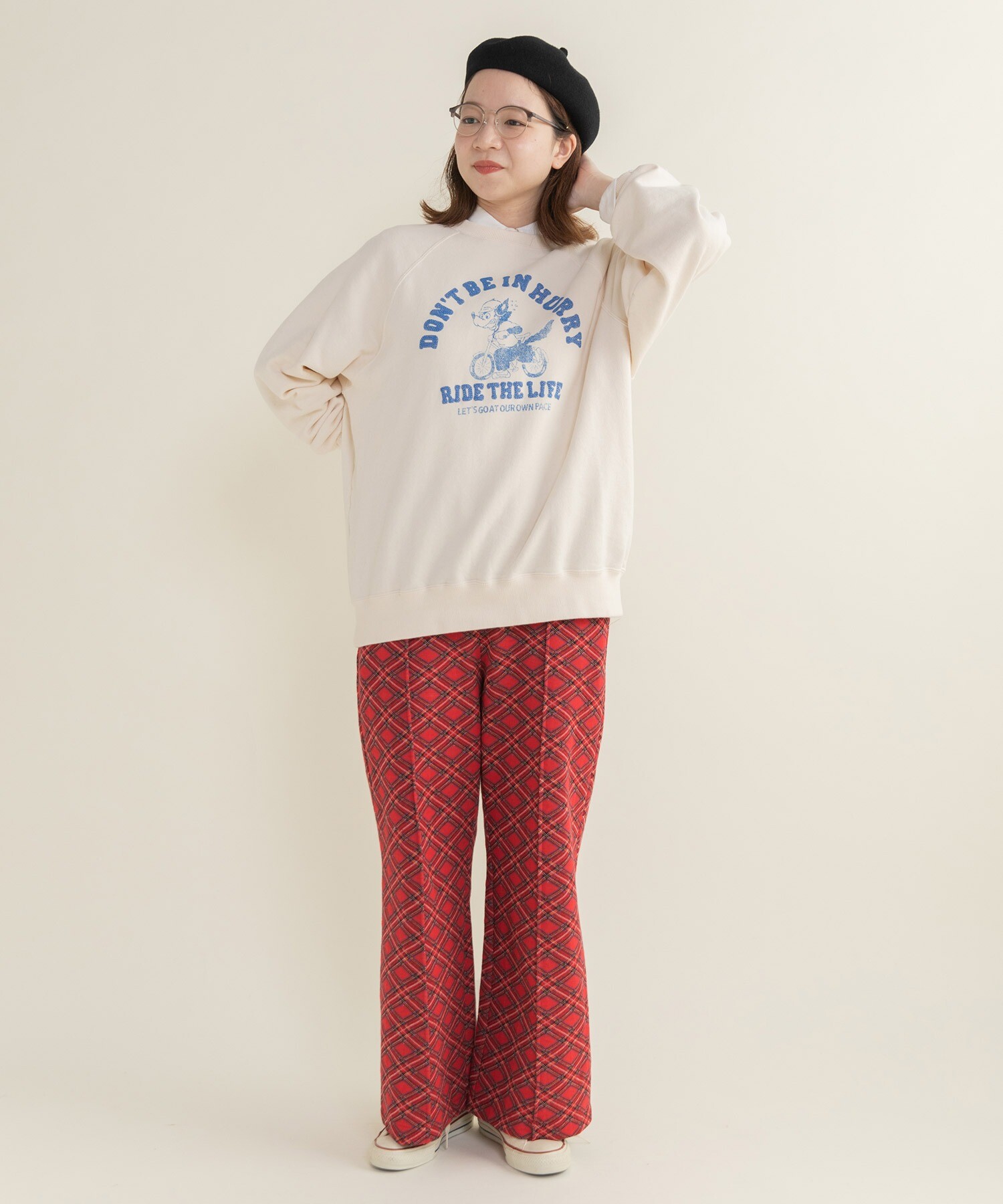 ジャムページ AMBIDEX Store チェック柄キルトジャカード イージーパンツ(F アカ