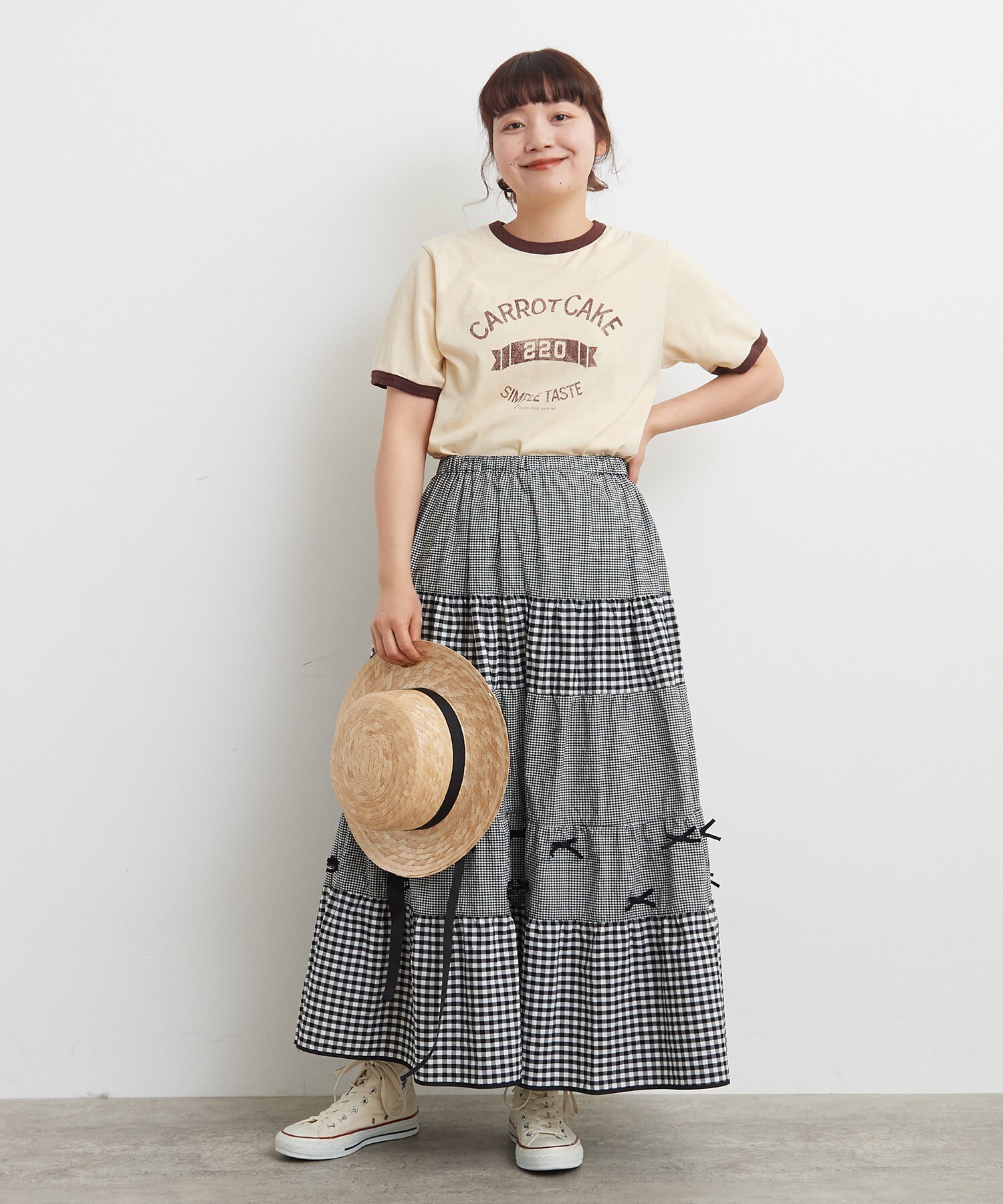 AMBIDEX Store 【予約販売】○リボン刺繍 ティアードスカート(F クロ 