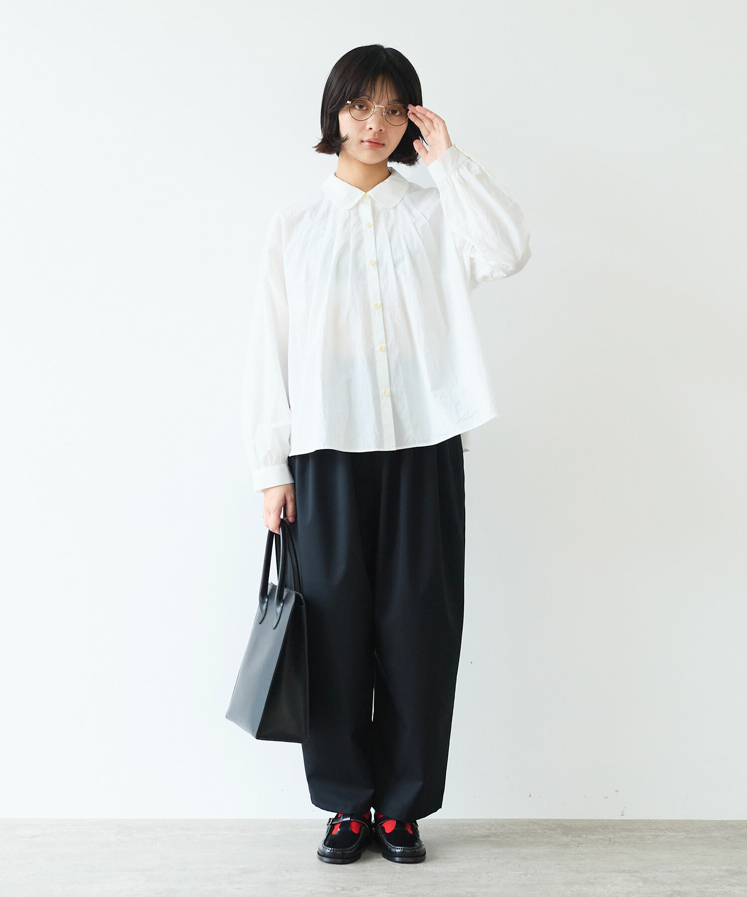 AMBIDEX Store 〇 basic cotton タックブラウス(F シロ): bulle de savon