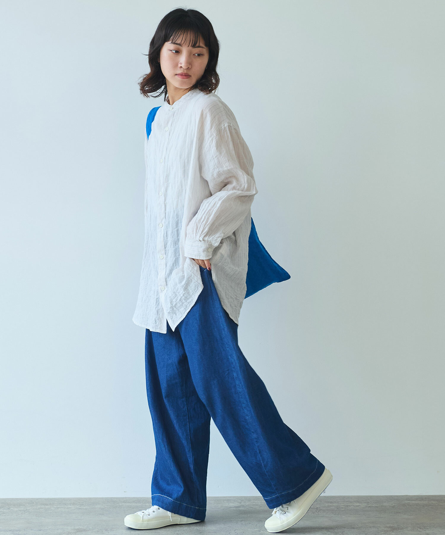 AMBIDEX Store 〇 shirring stripe バンドカラーシャツ(F