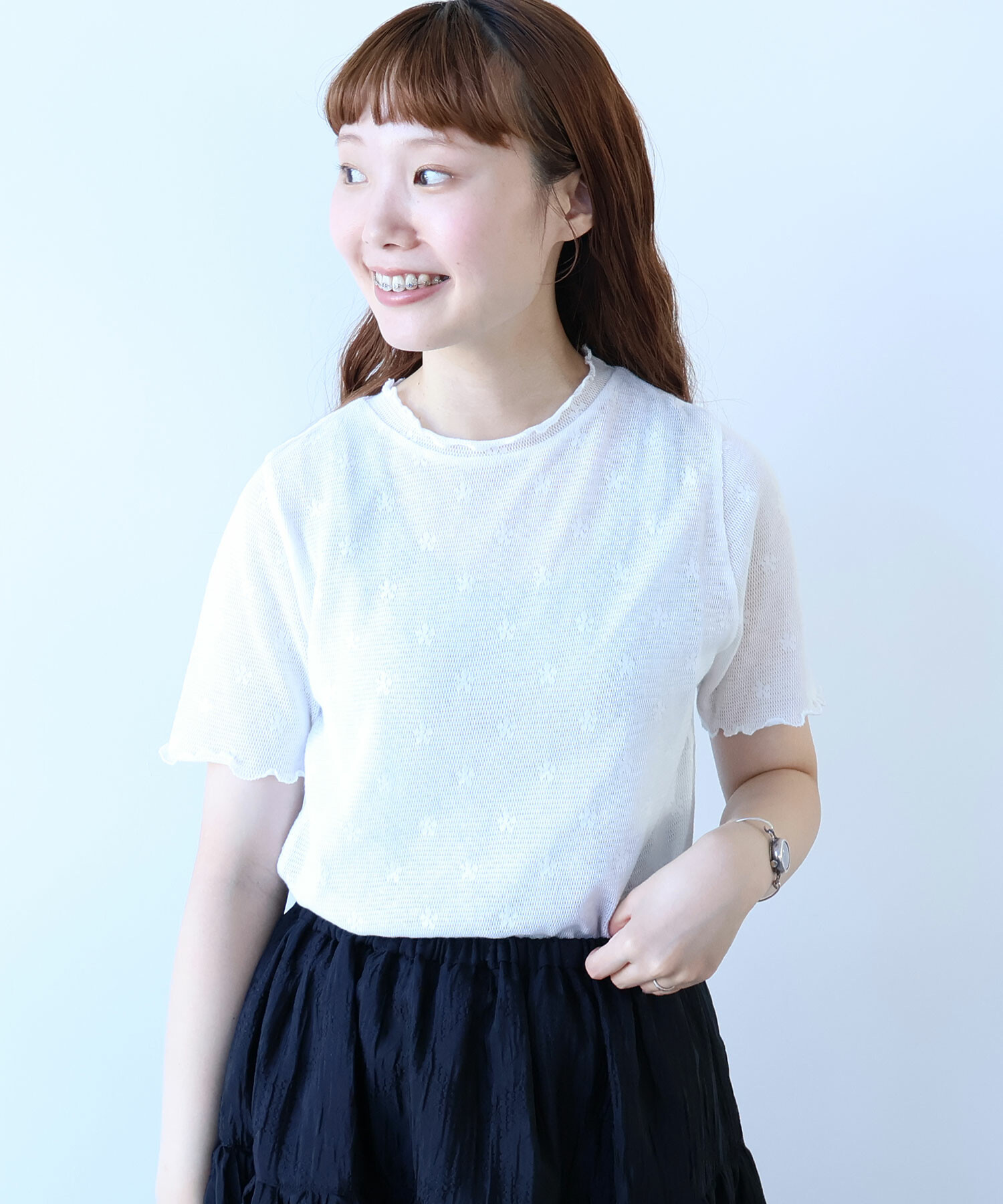 AMBIDEX Store △〇 hana×mesh ジャカード ハイネック 半袖プル