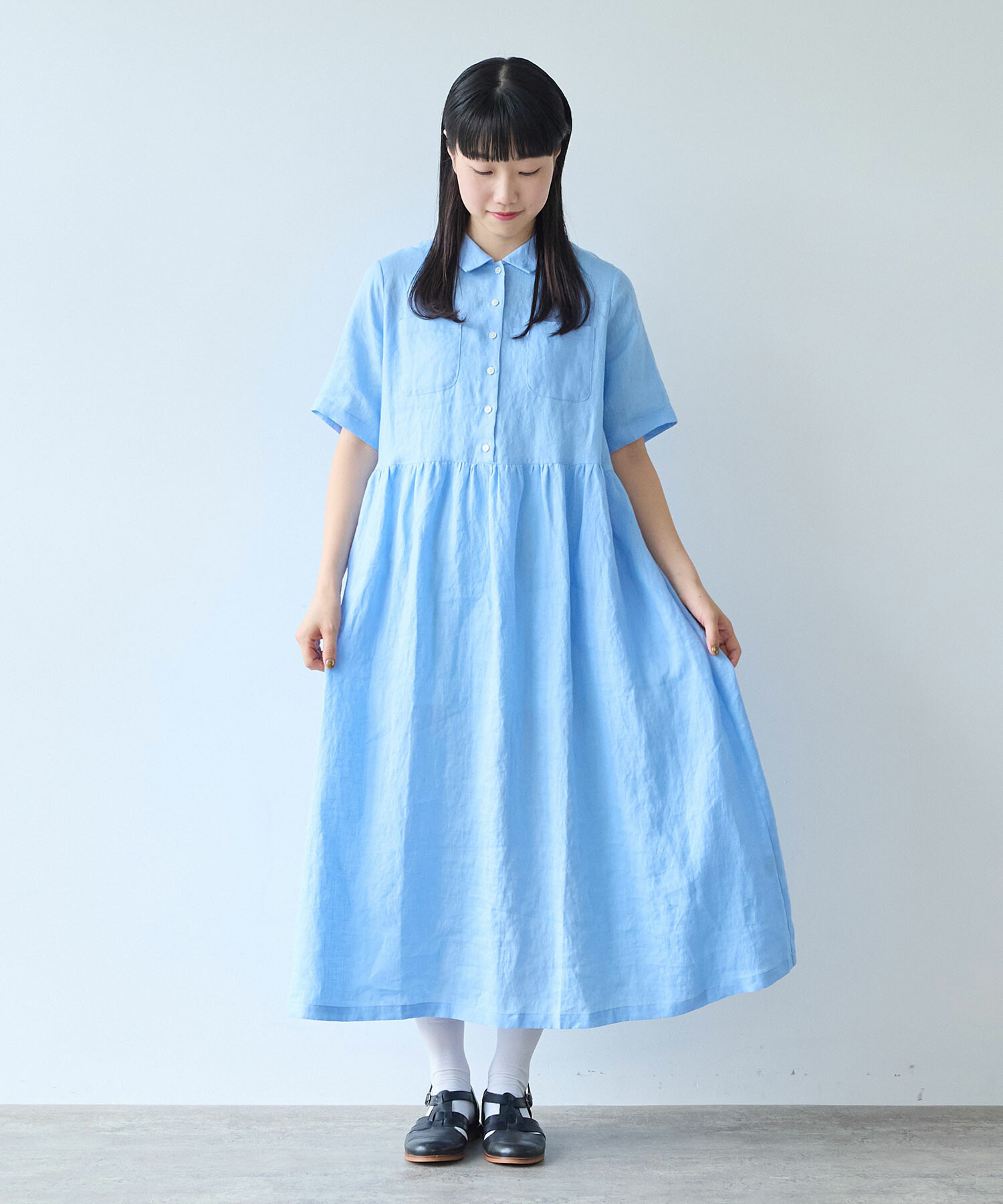 AMBIDEX Store ○ 60s フレンチリネン シャツワンピース(F サックス
