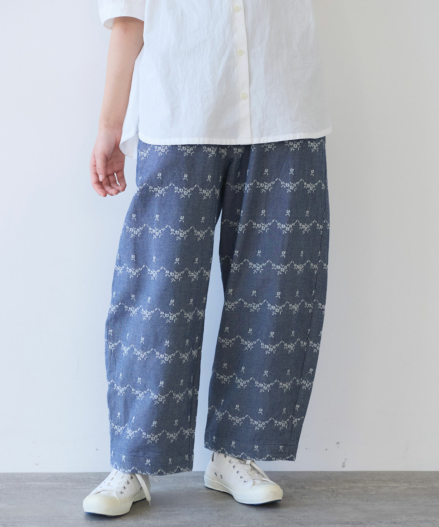 AMBIDEX Store △〇 デニム調 hana ジャカード パンツ(F アオ