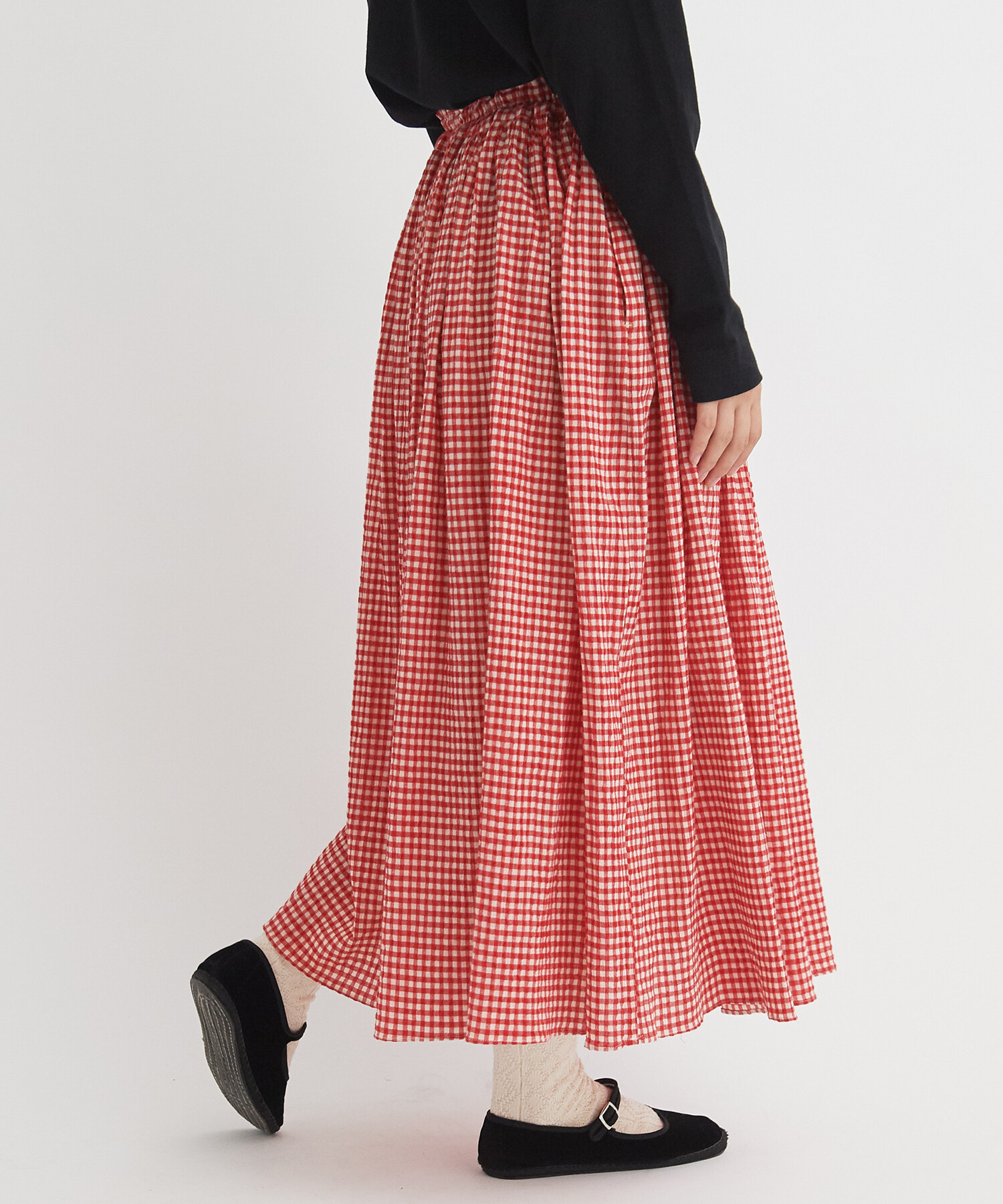 AMBIDEX Store △○ちぢみgingham スカート(F クロ): bulle de savon