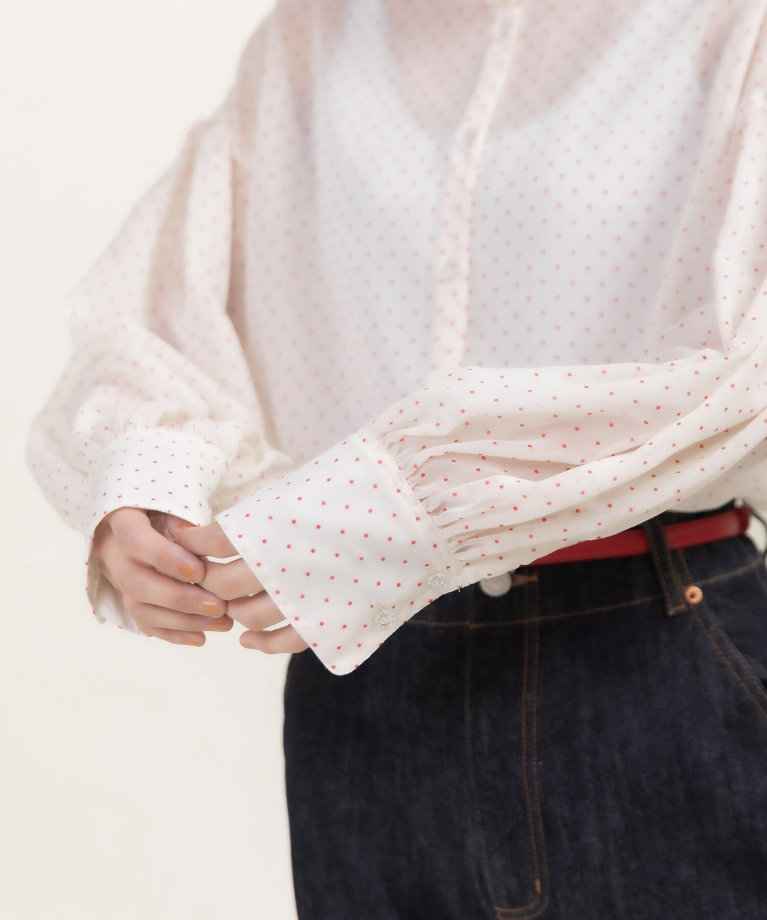 シアードットプリント 2段フリル襟ブラウス