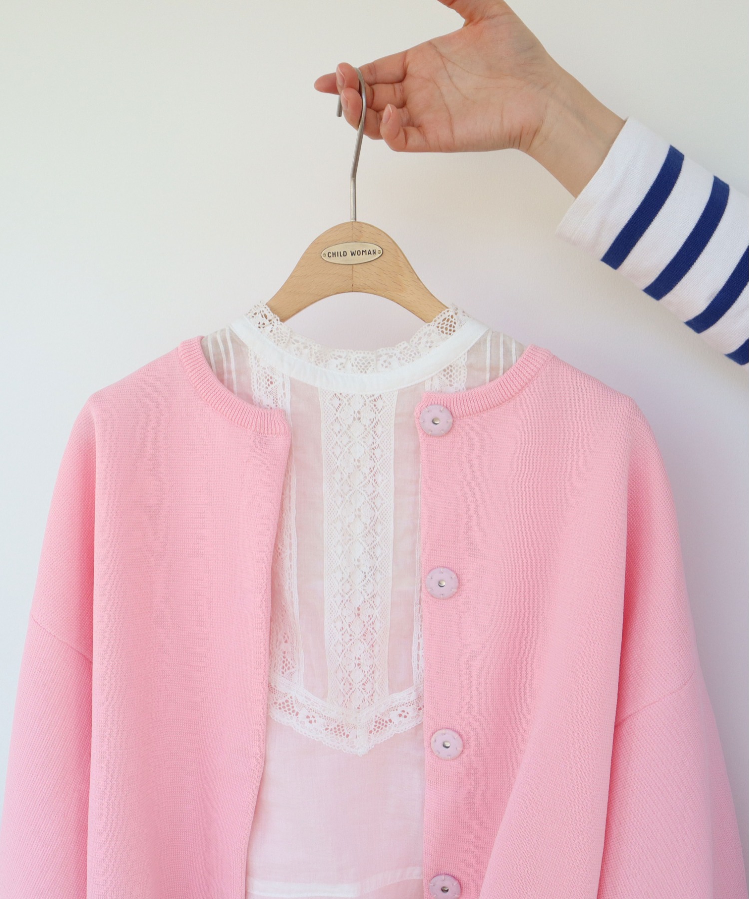 AMOSSAミラノリブパフスリーブ カーディガン