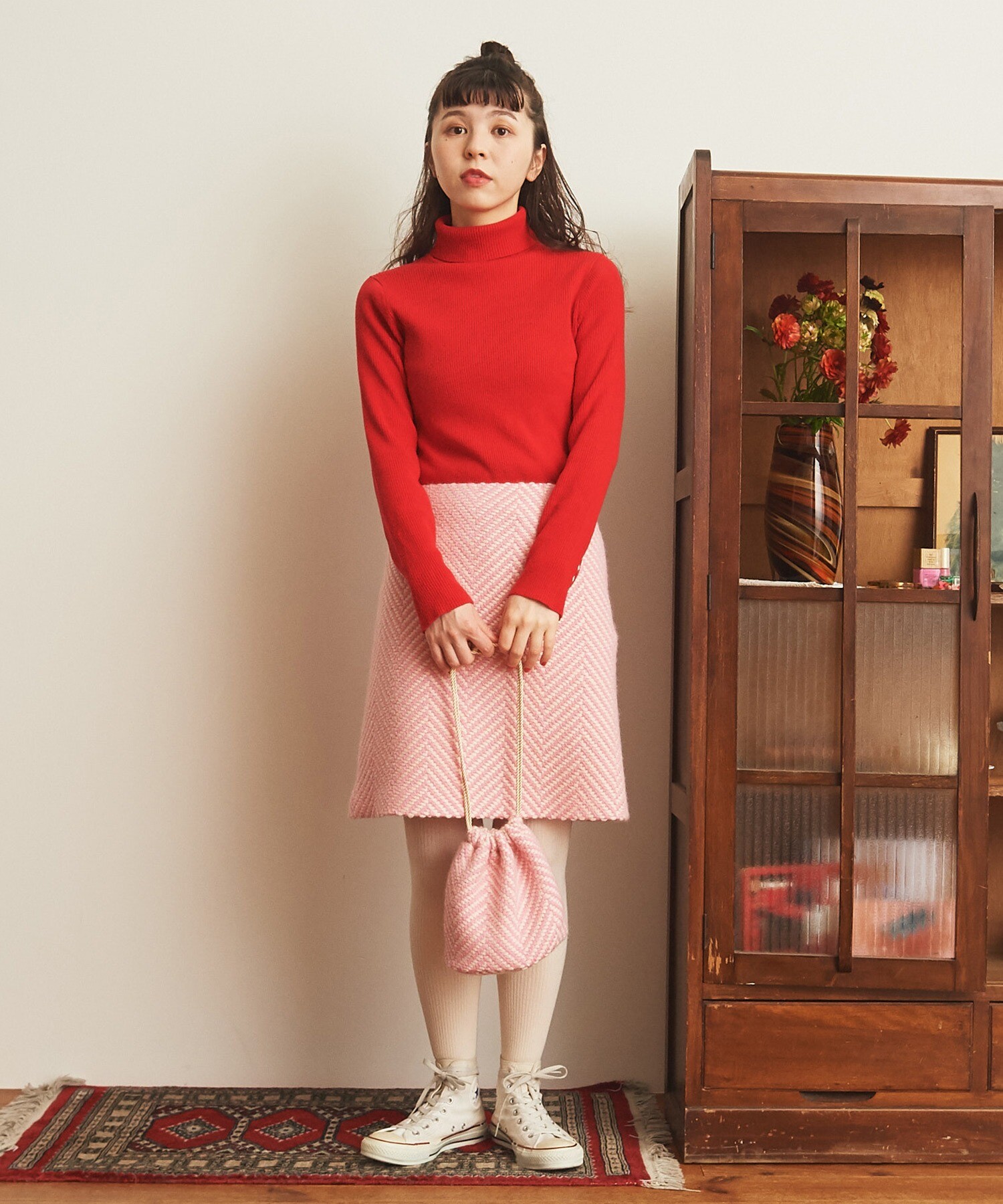 AMBIDEX Store ○ロービングヘリンボーン ミニスカート(36 ピンク
