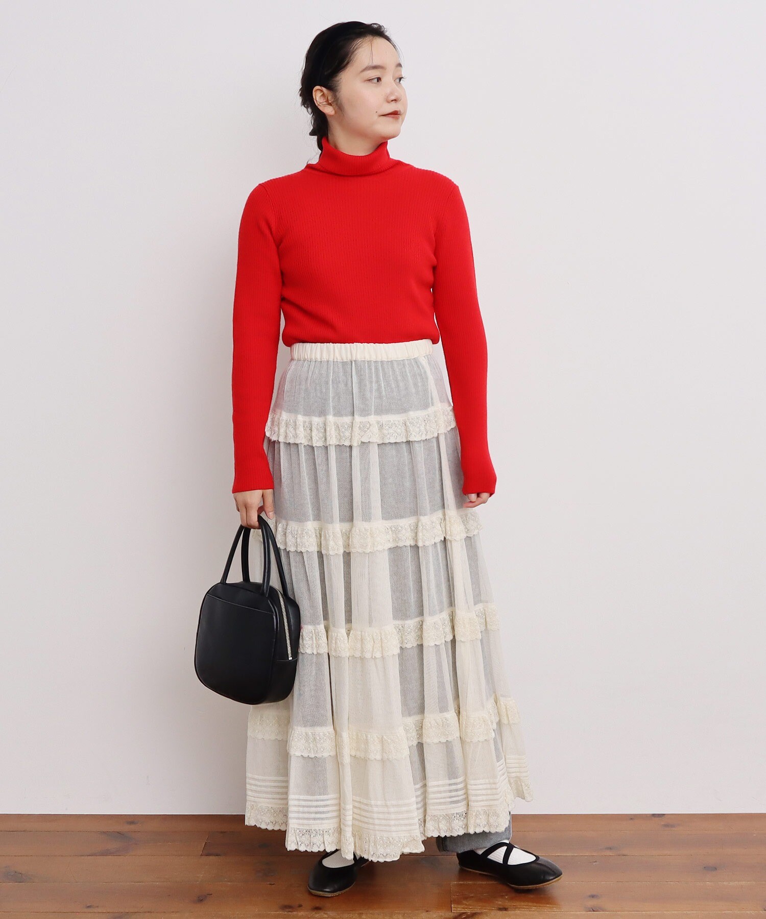Dot&Stripes childwoman ローン刺繍ティアードスカート