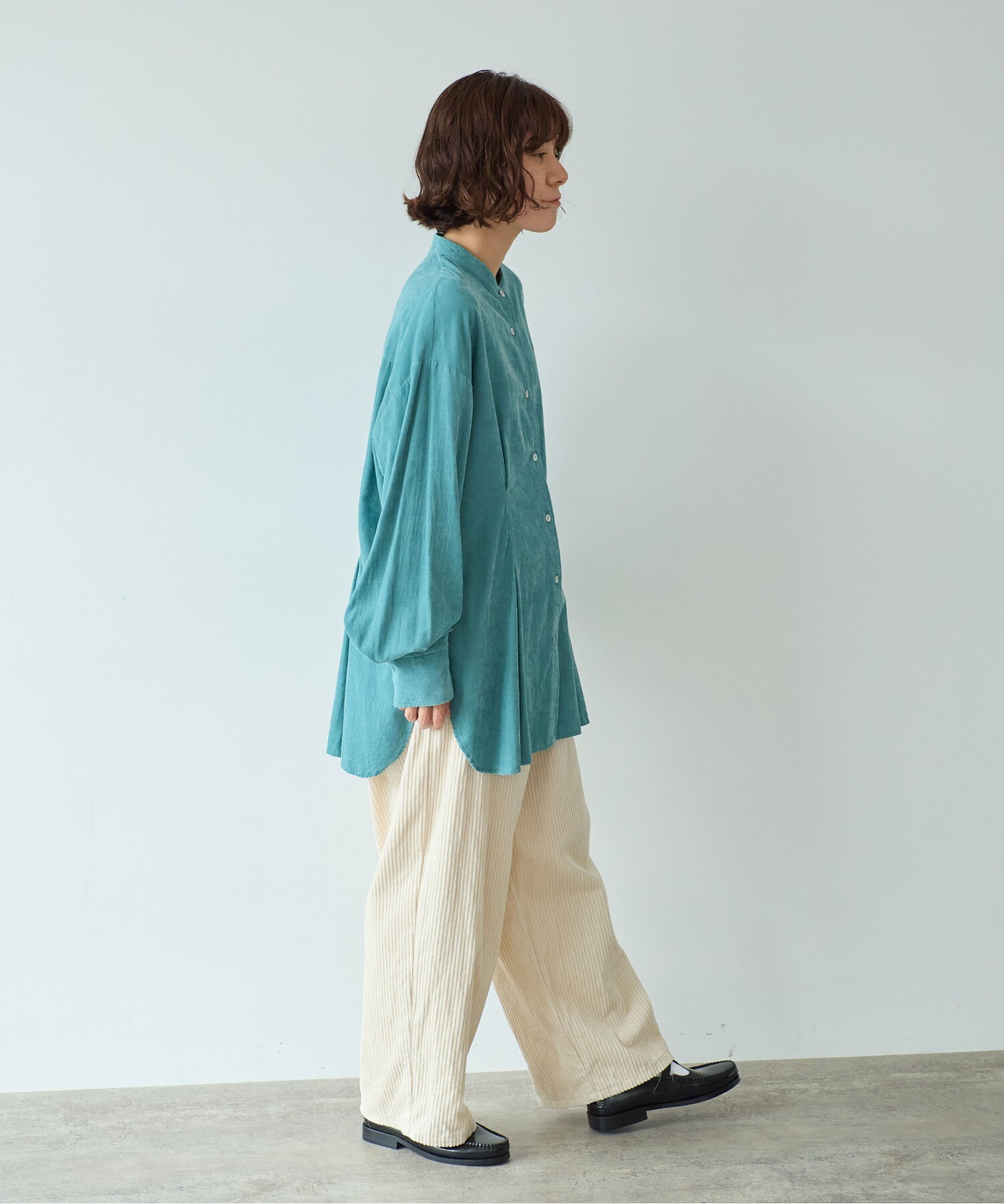 AMBIDEX Store ○コットンコーデュロイ バックゴムワイドパンツ(M クロ