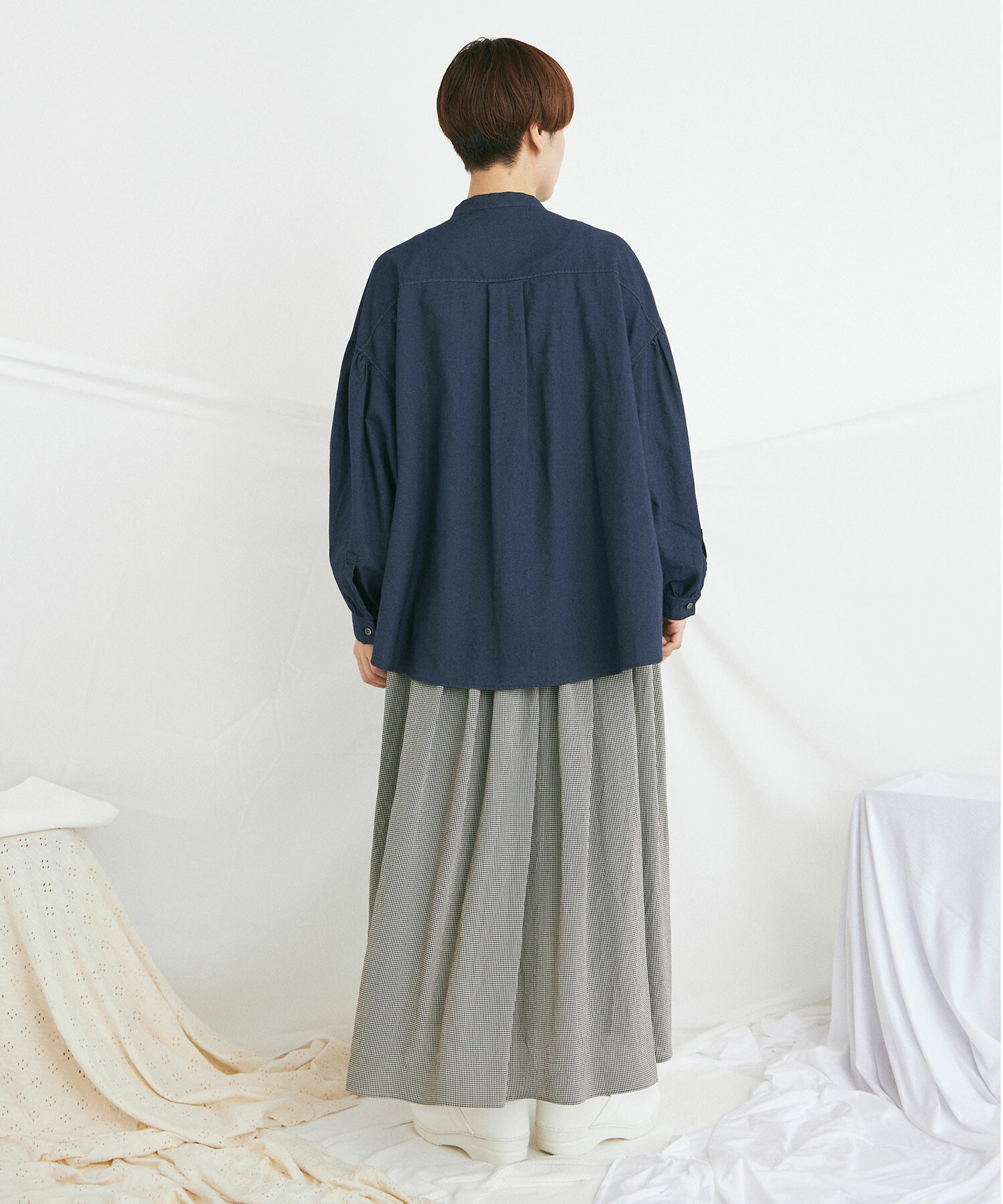 AMBIDEX Store 綿サテンピグメント染 FRILL シャツ(F DENIM): buoybuoy