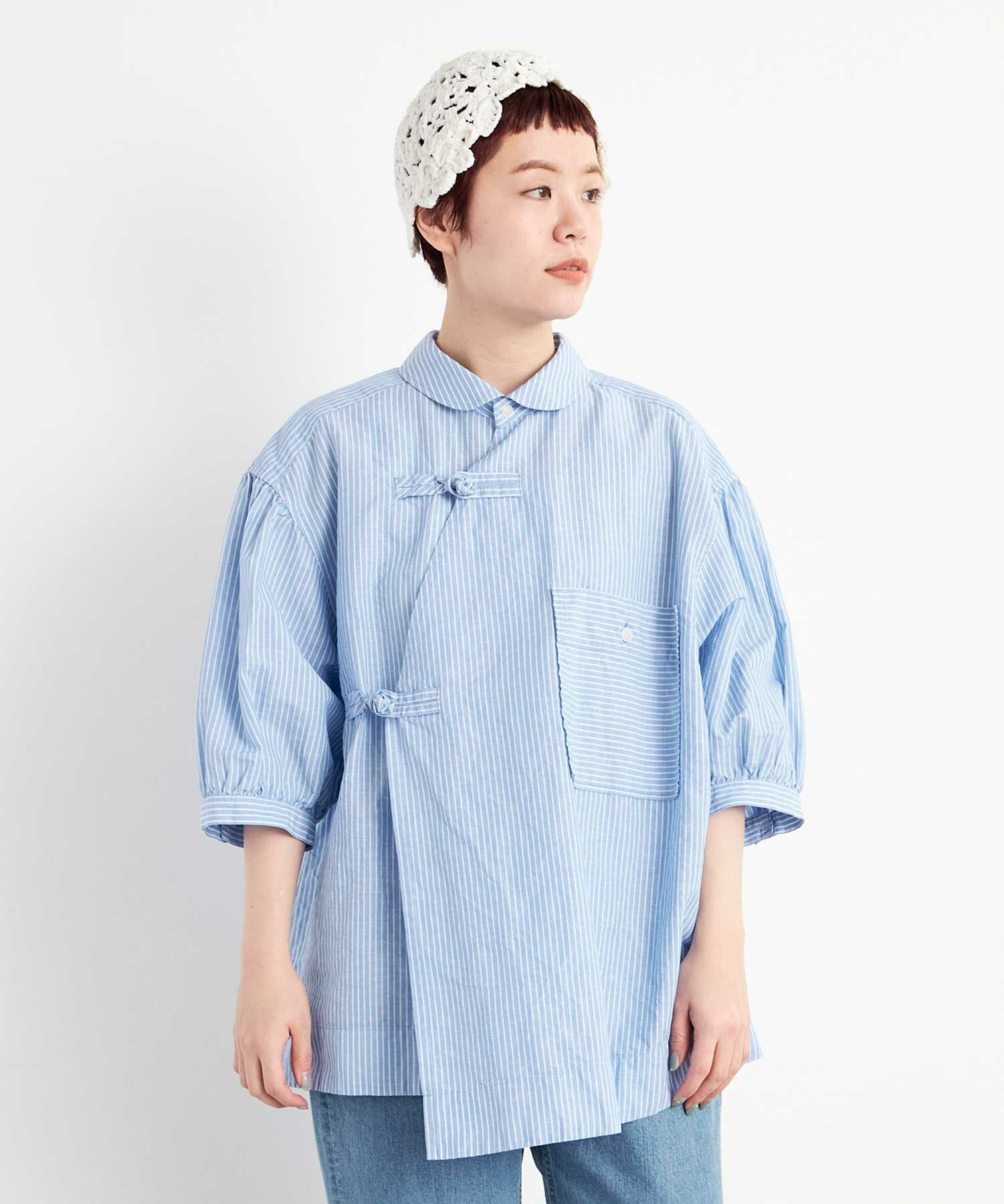 styling長袖ブラウス/FREE/コットン/GRN/16wfb214062 UNIQLO（ユニクロ）の「ソフトコットンスタンドカラーブラウス