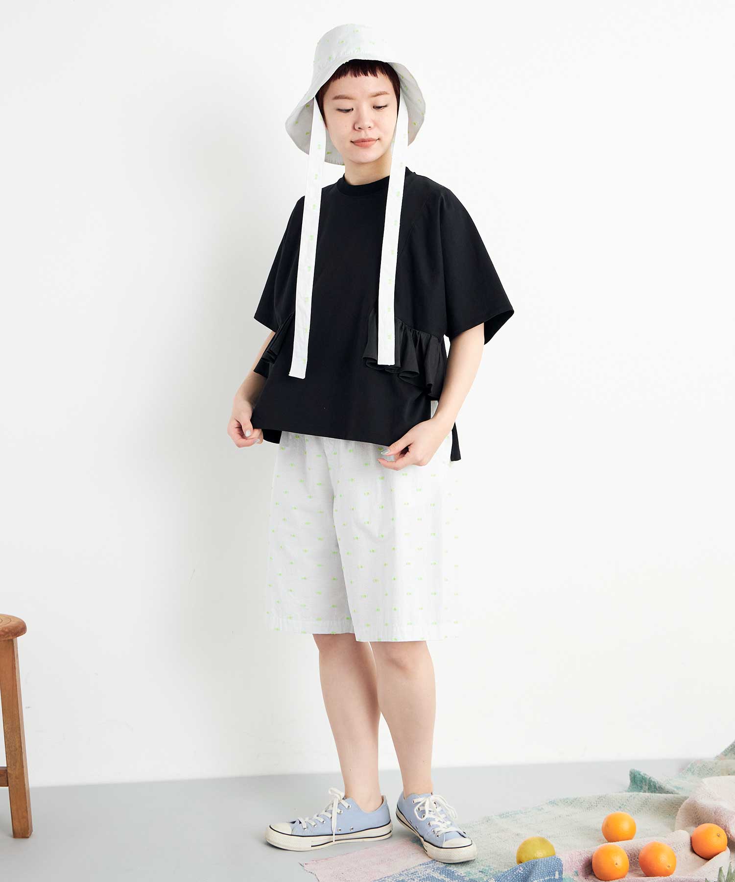AMBIDEX Store ○40/2マーセライズ天竺 frill Tシャツ(F WHITE