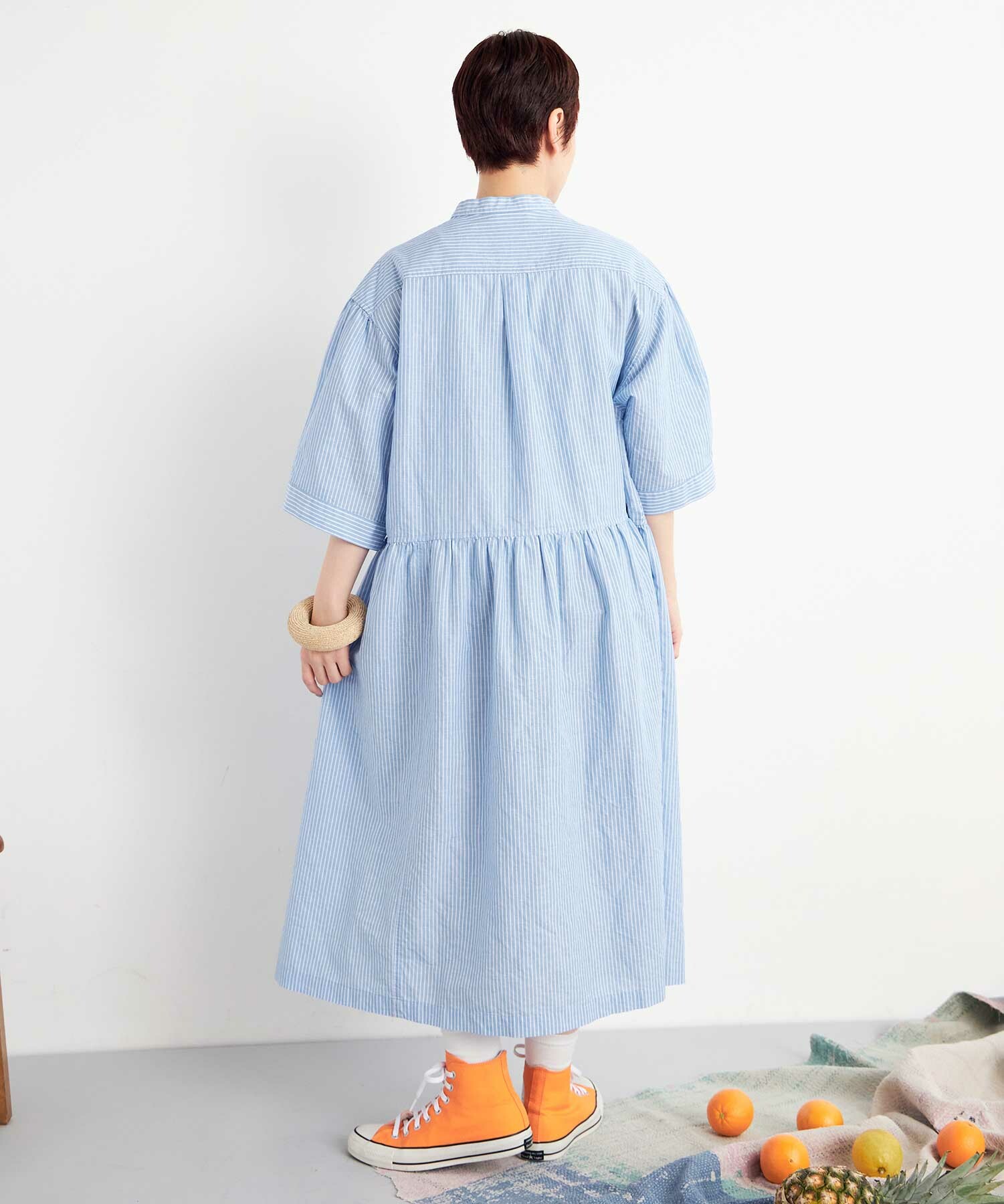 AMBIDEX Store ○ORGANIC コットン/リネン シャツドレス(F BLUE