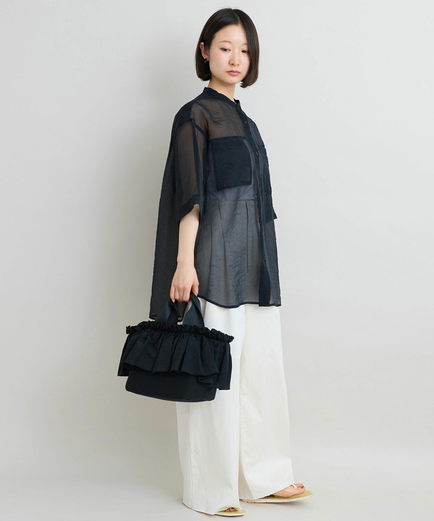新作♡ヌビバッグ　フリルギャザー　ブラック　ダブルハンドル　底板マグネット付き Amazon.co.jp: ヌビバッグ フリルギャザー ダークグレー ダブル