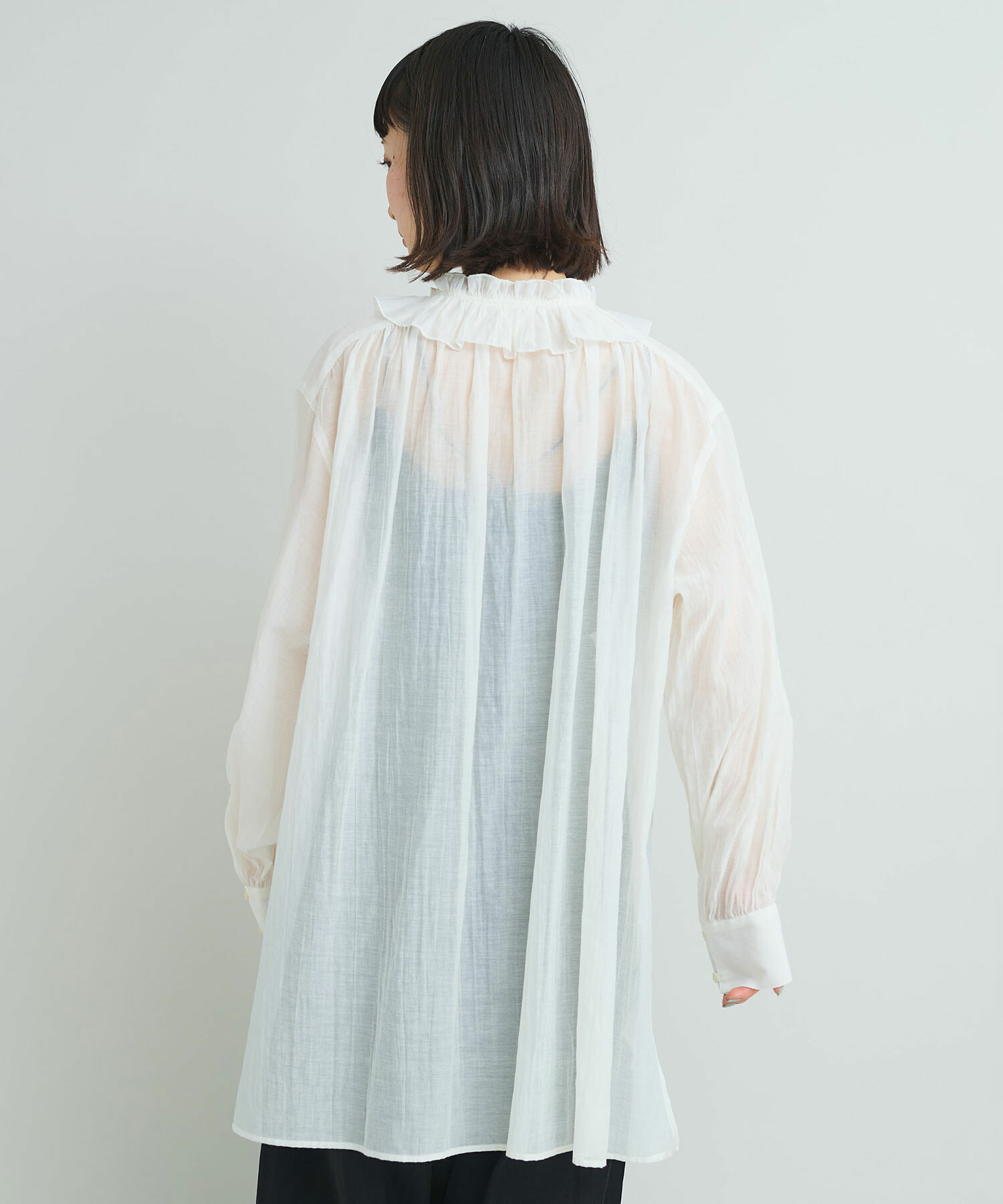 【定価1.6万】イロナリ ironari * Party コットン丸襟シャツ*i綿ホワイト白ラウンドカラーブラウス(25-2505-614)【42F52】 定価1.6万】イロナリ ironari Home Party コットン丸襟シャツ i