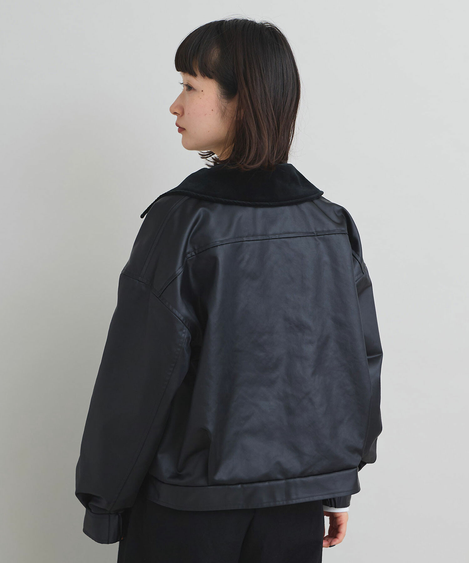 AMBIDEX Store フェイクレザージップ ブルゾン(F クロ): iki