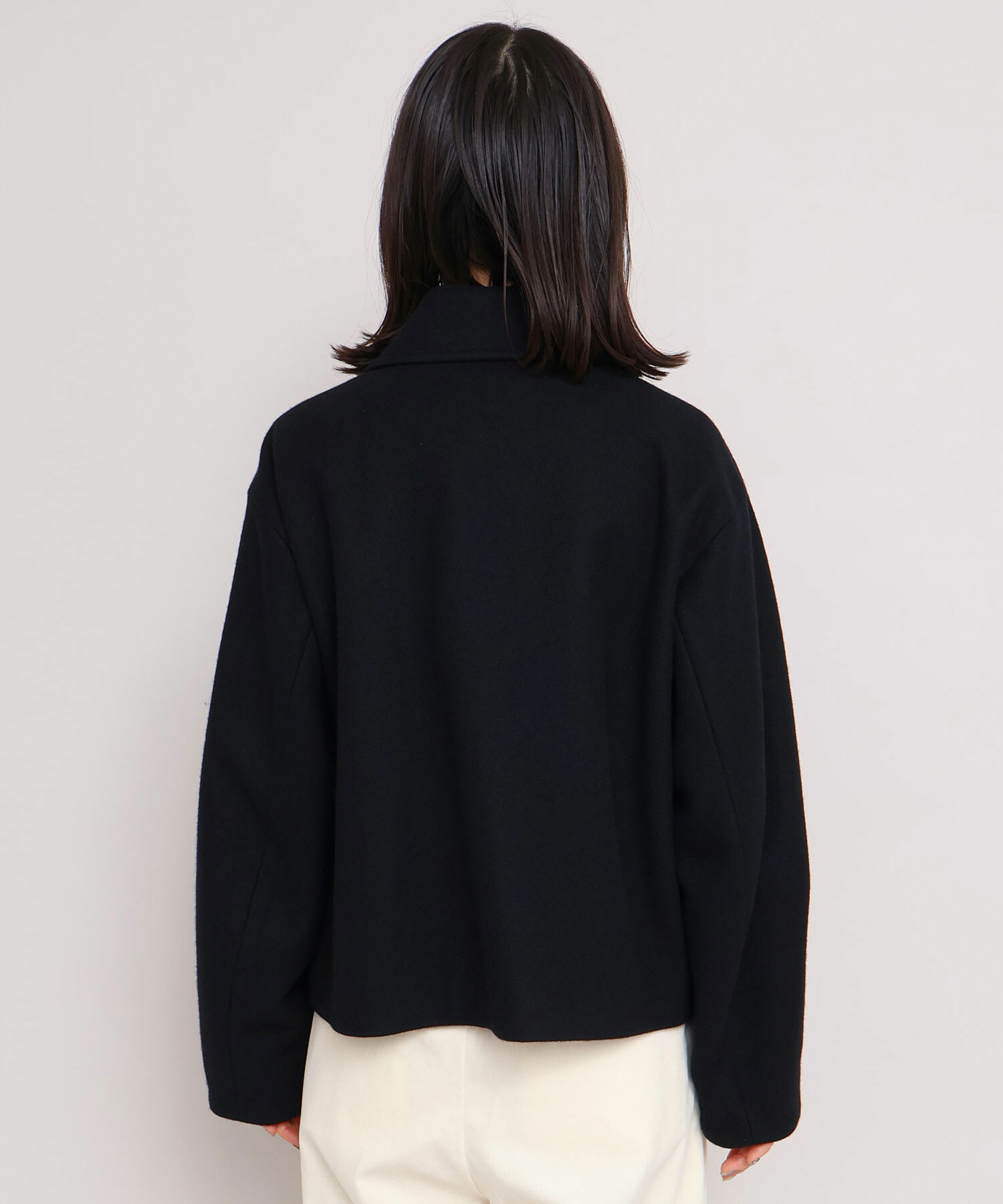 AMBIDEX Store ウールメルトン ステンカラー ショート丈 コート(F アカ