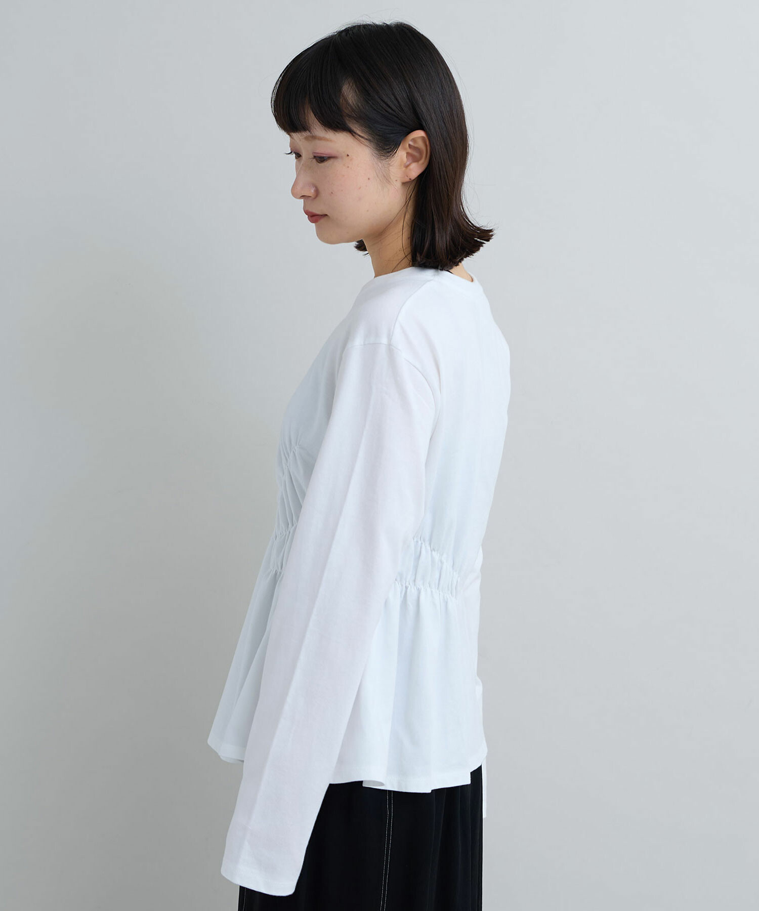 AMBIDEX Store スワイ天竺 シャーリングペプラム ロンT(F シロ): iki