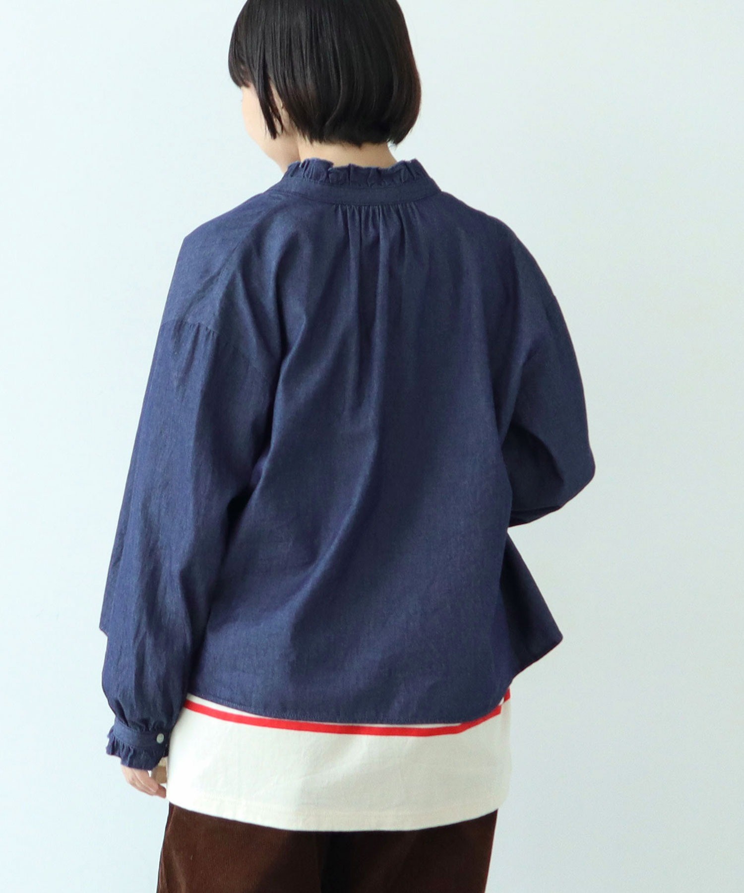 AMBIDEX Store ○ライトオンスデニム スタンドフリルブラウス(F