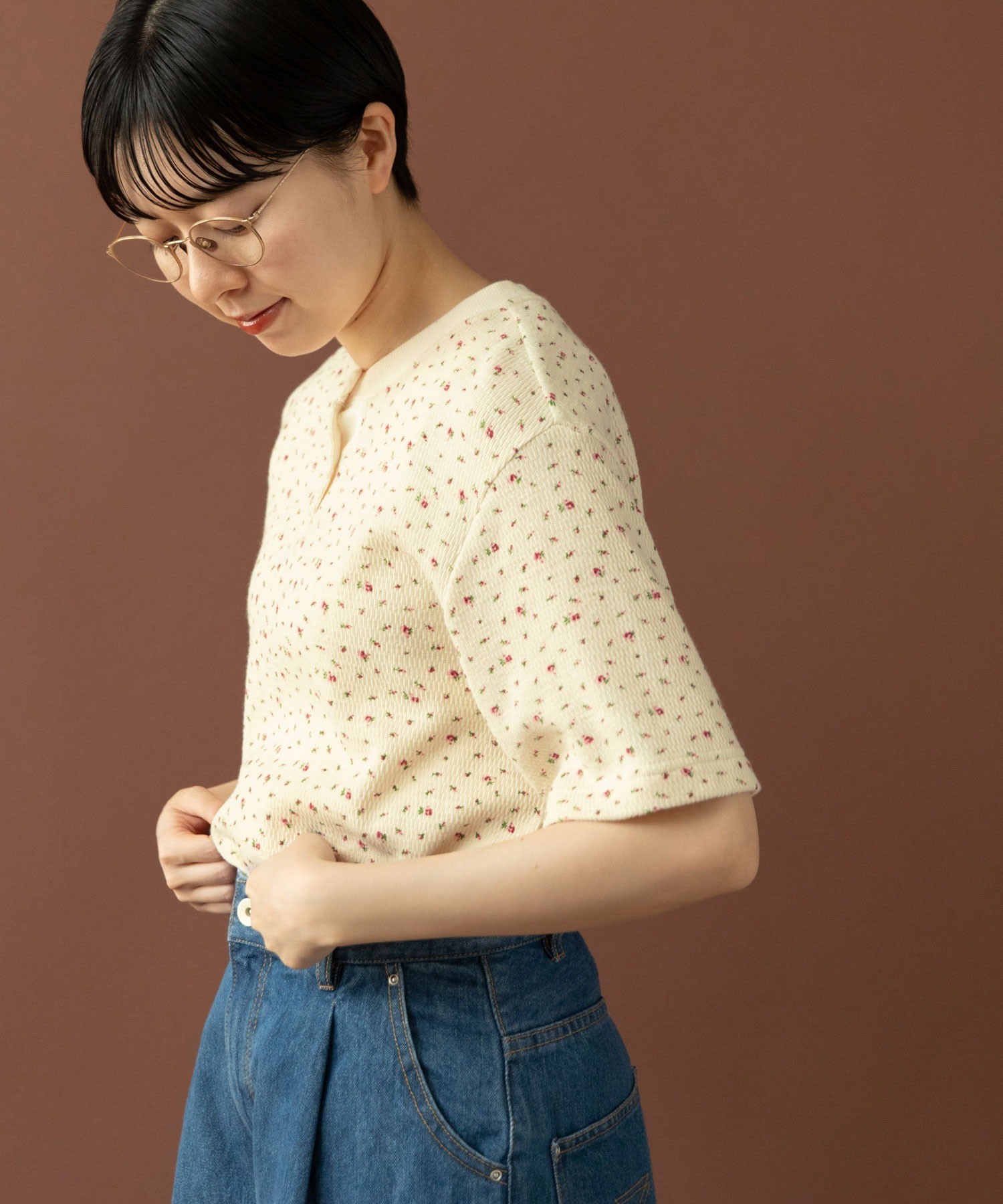 UTY F.ページ① AMBIDEX Store ○USEDサーマル小花プリント ヘンリーネックT