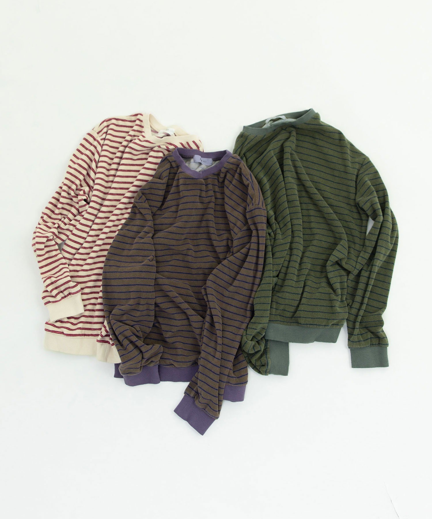 AMBIDEX Store 製品染めパイルボーダー クルーネックプルオーバー(F