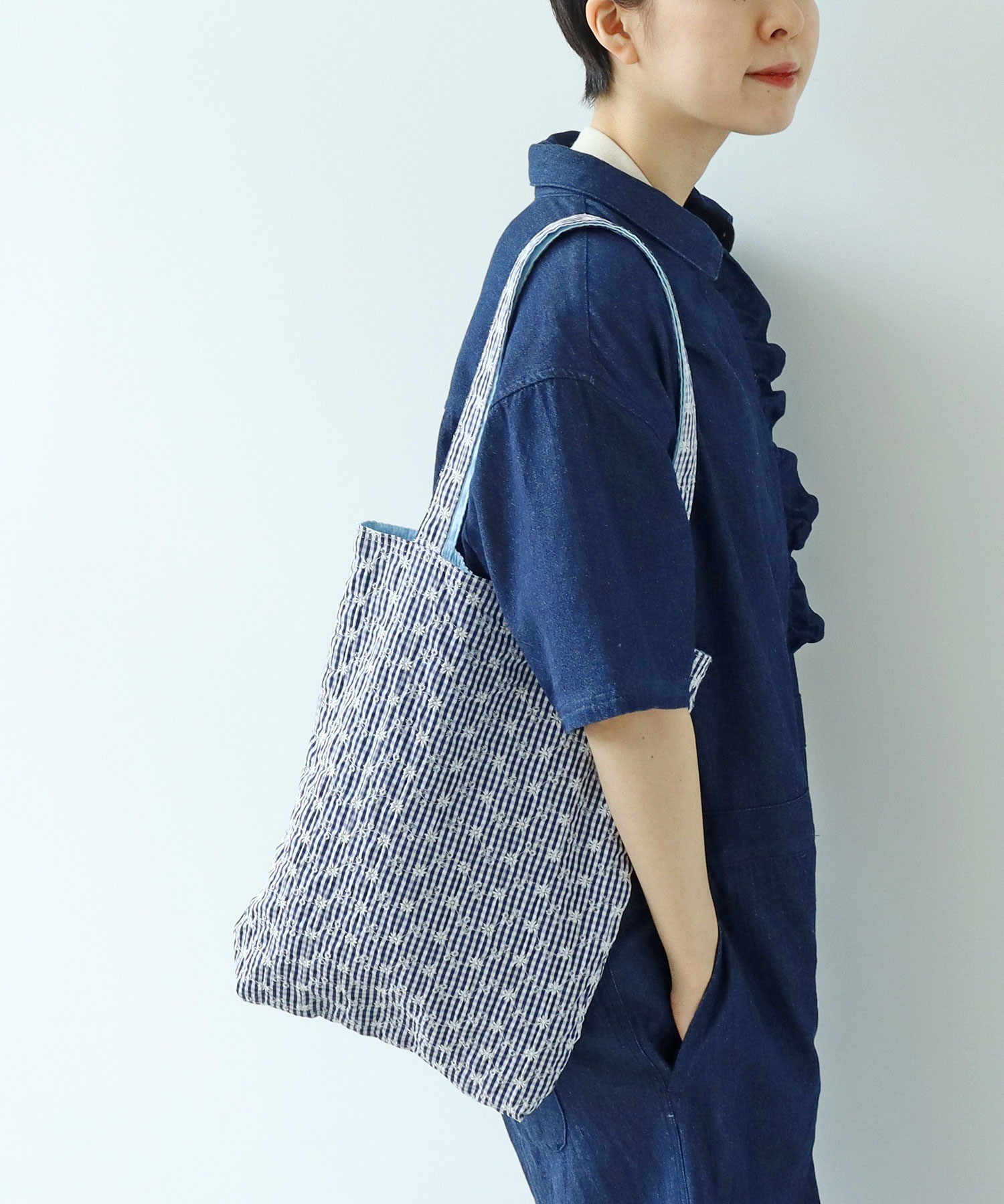AMBIDEX Store ○【WEB別注】ギンガムチェック×お花刺繍 リバーシブル