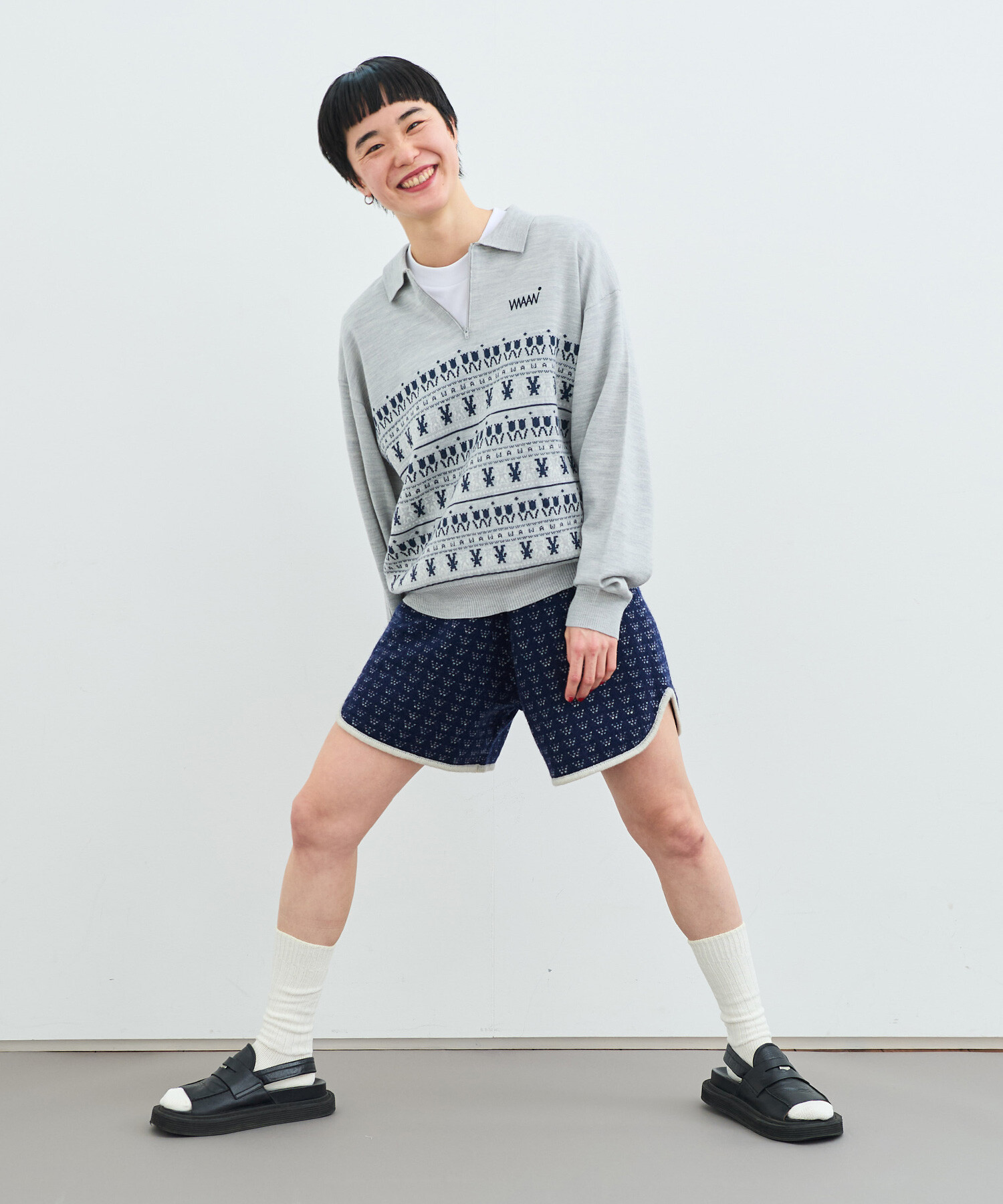 ぷりんページ AMBIDEX Store 〇WAAN JACQUARD ハーフジップブルゾン(F GRAY