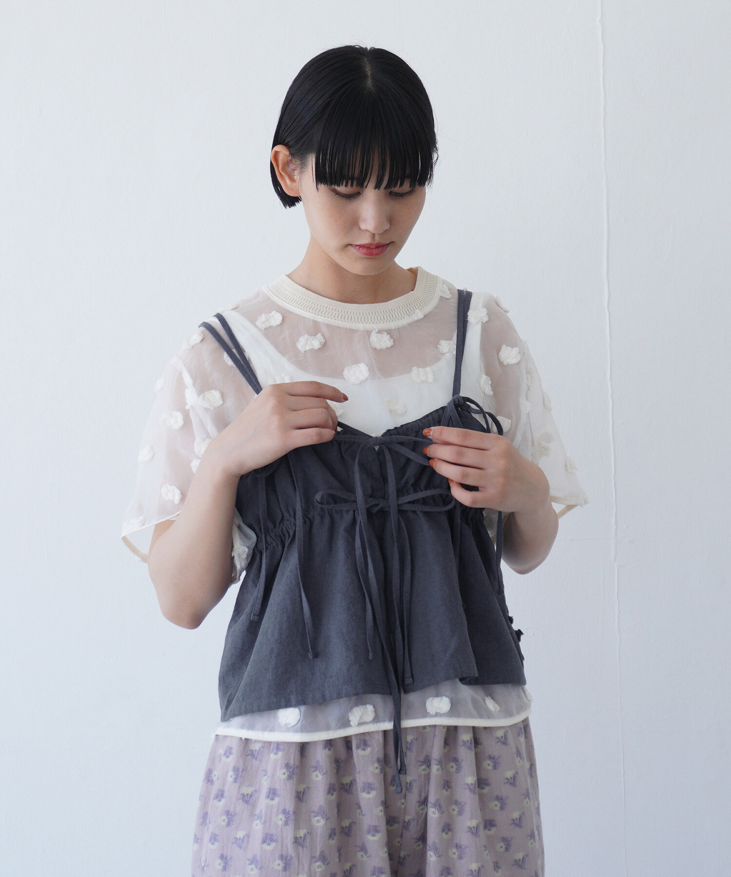 ◆boohoo◆ボックスワイド リブ リビア ポロ / stone AMBIDEX Store △〇rondo ribbon embroidery キャミ(F クロ