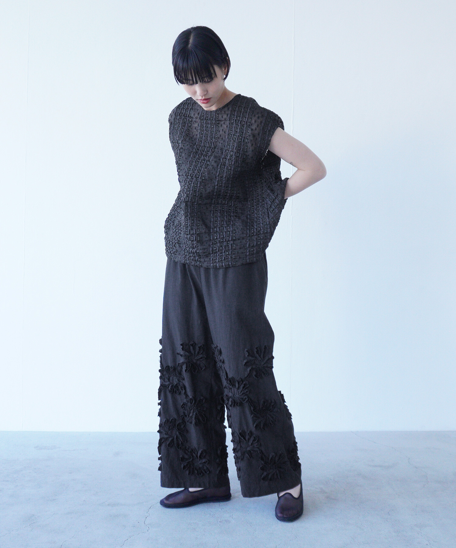 AMBIDEX Store △〇rondo ribbon embroidery ギャザーパンツ(F
