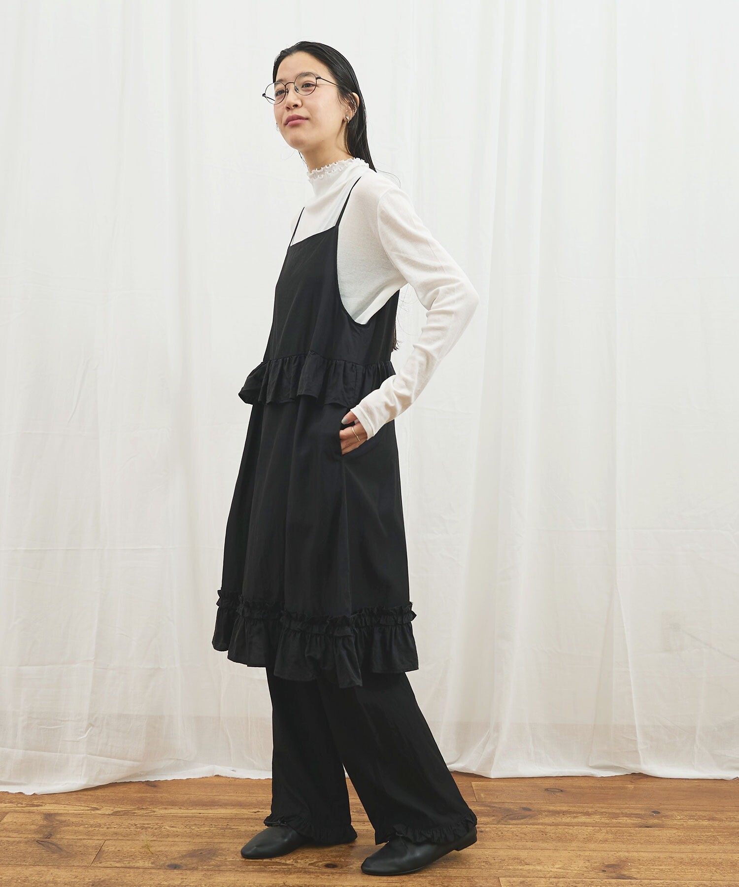 atelier do savon 　アダストリア長袖 　黒白チェック　美品 AMBIDEX Store 【予約販売】〇CottonCupra twill mini dress(F
