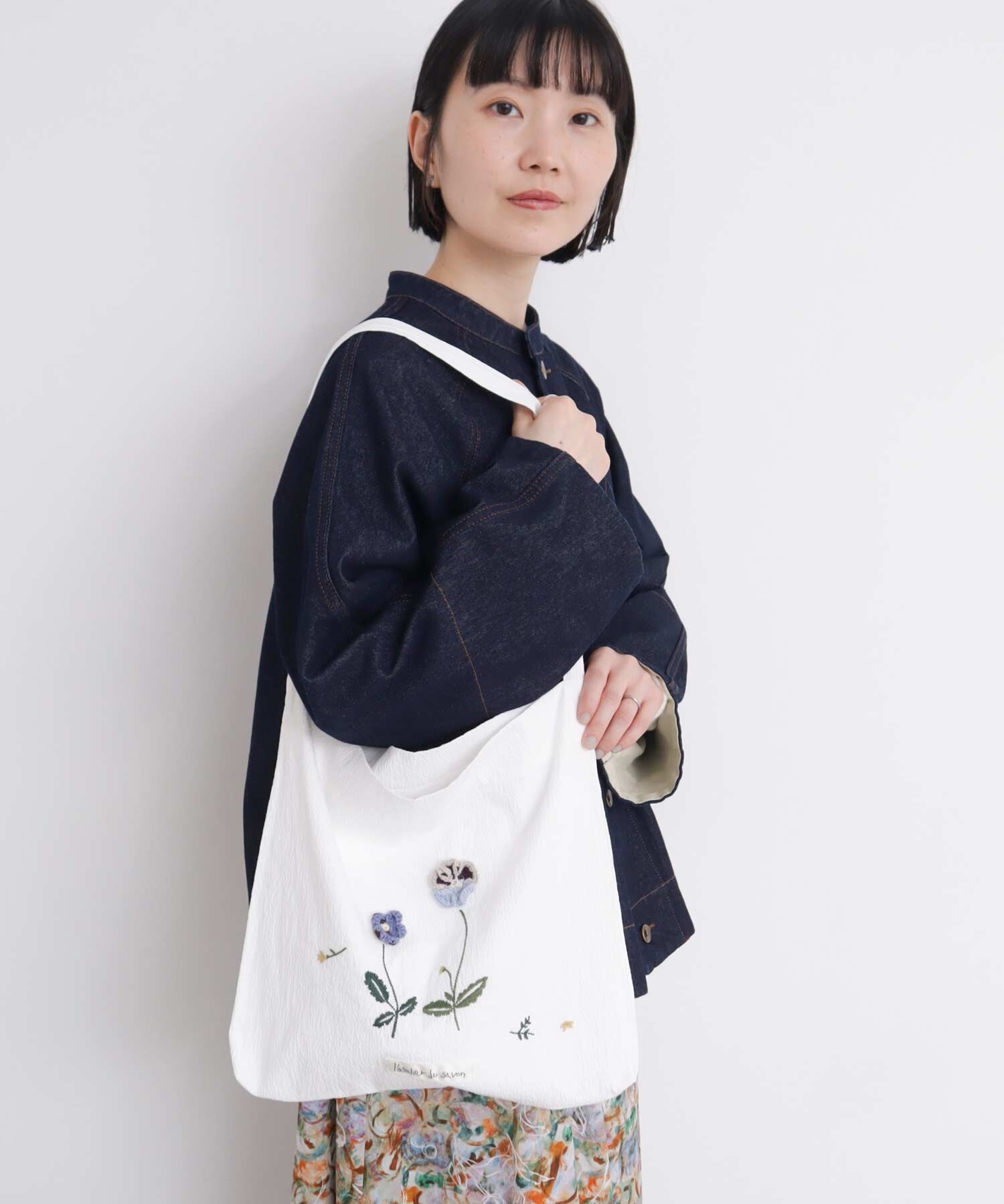 AMBIDEX Store 〇ひらひらパンジーかぎ針刺繍 バッグ(F ベージュ