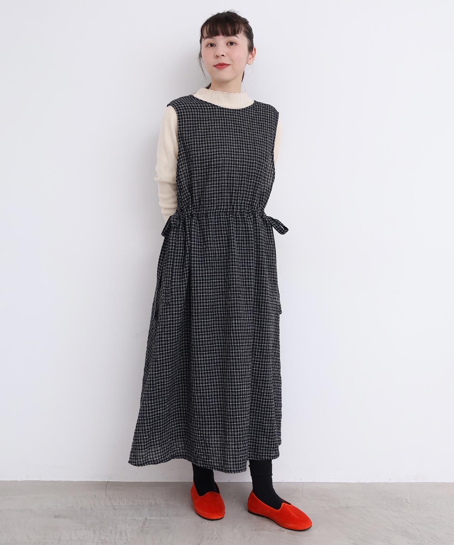 AMBIDEX Store ウールガーゼ リボンの2wayゆるワンピース(F クロ): l