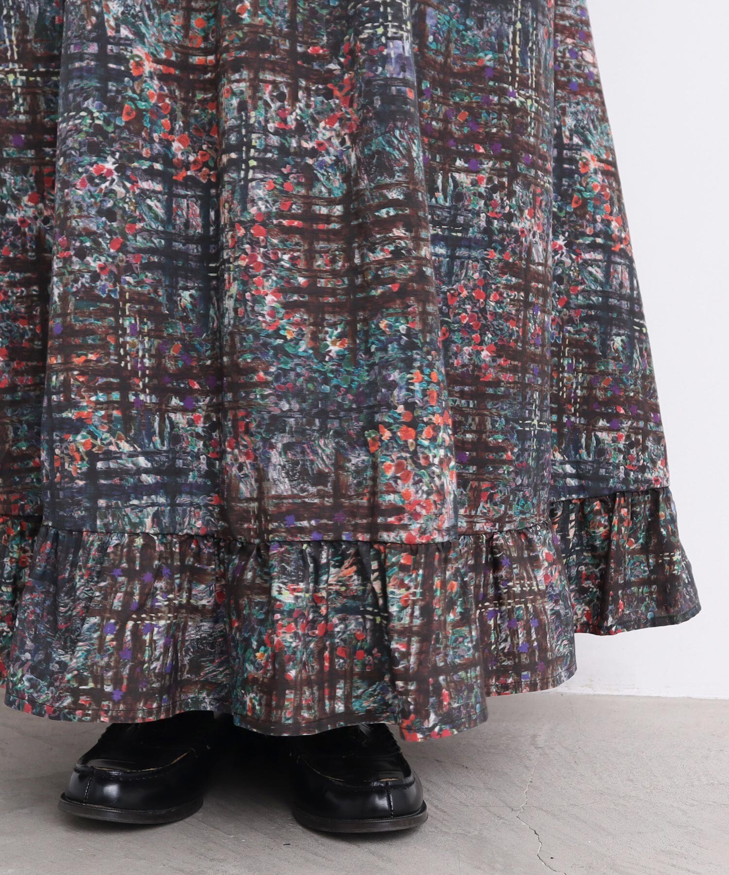 AMBIDEX Store ○check × hana 手描きプリントスカート(F コゲチャ): l