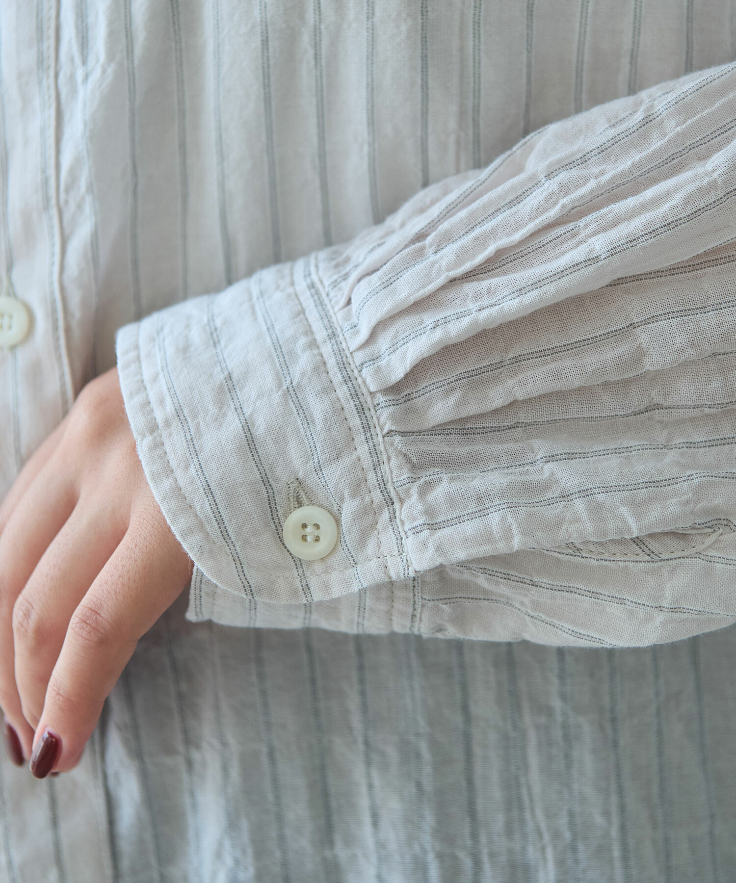 AMBIDEX Store 〇 shirring stripe バンドカラーシャツ(F