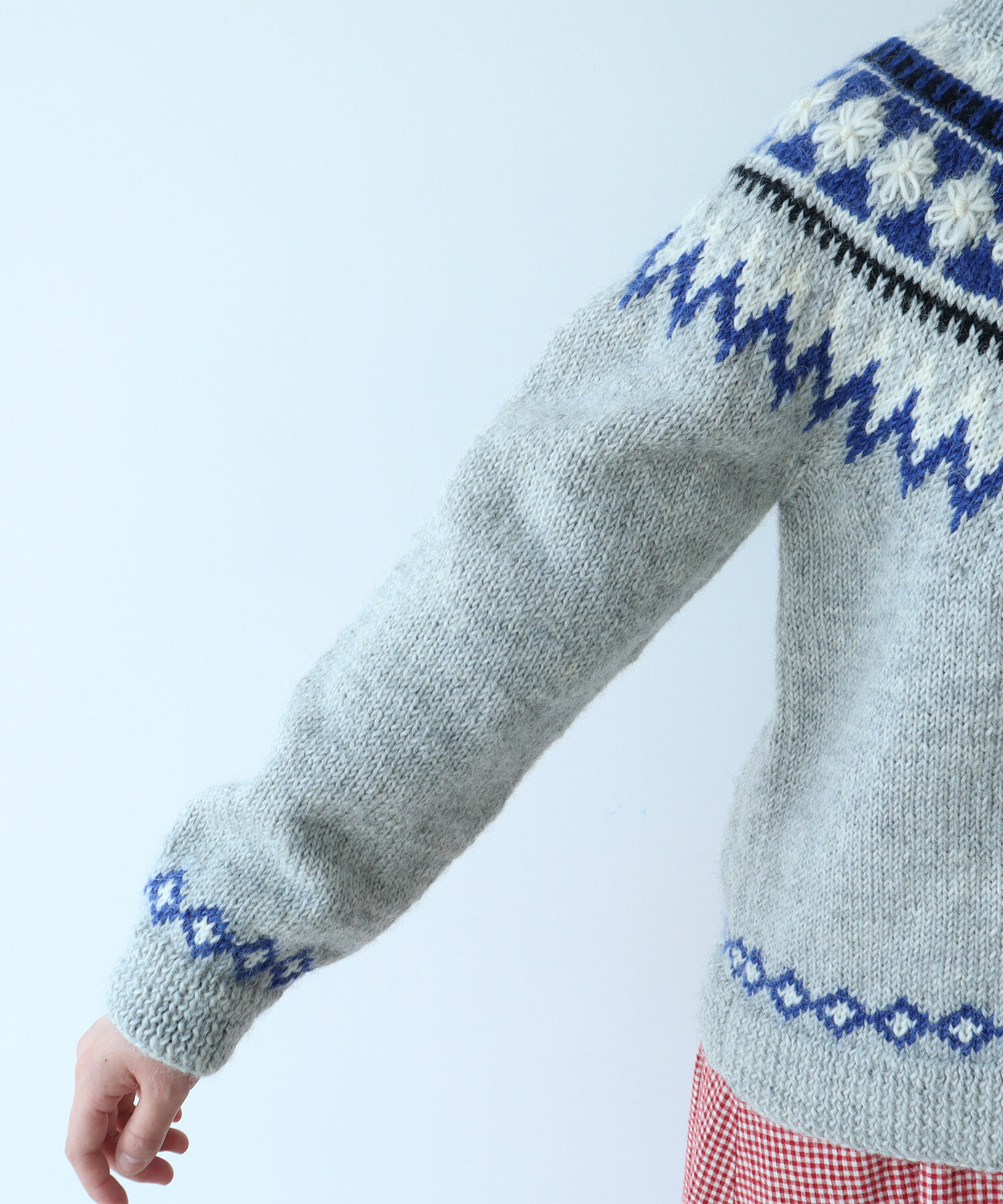 AMBIDEX Store 〇 ネパール ハンドニット ジグザグジャカード プルオーバー(F ブルー): bulle de savon 783【Lost Horizons】ハンドニット　ヴィンテージ　古着　ネパール製