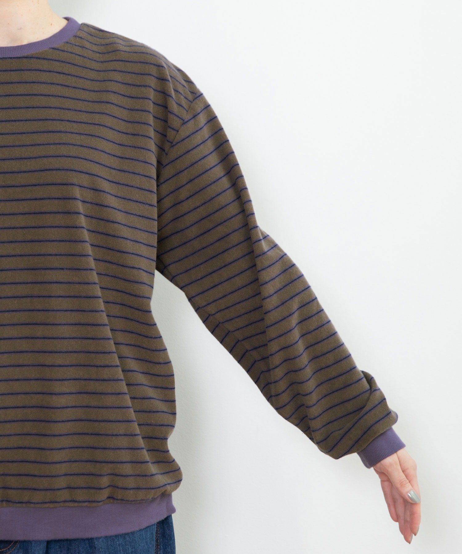 AMBIDEX Store 製品染めパイルボーダー クルーネックプルオーバー(F