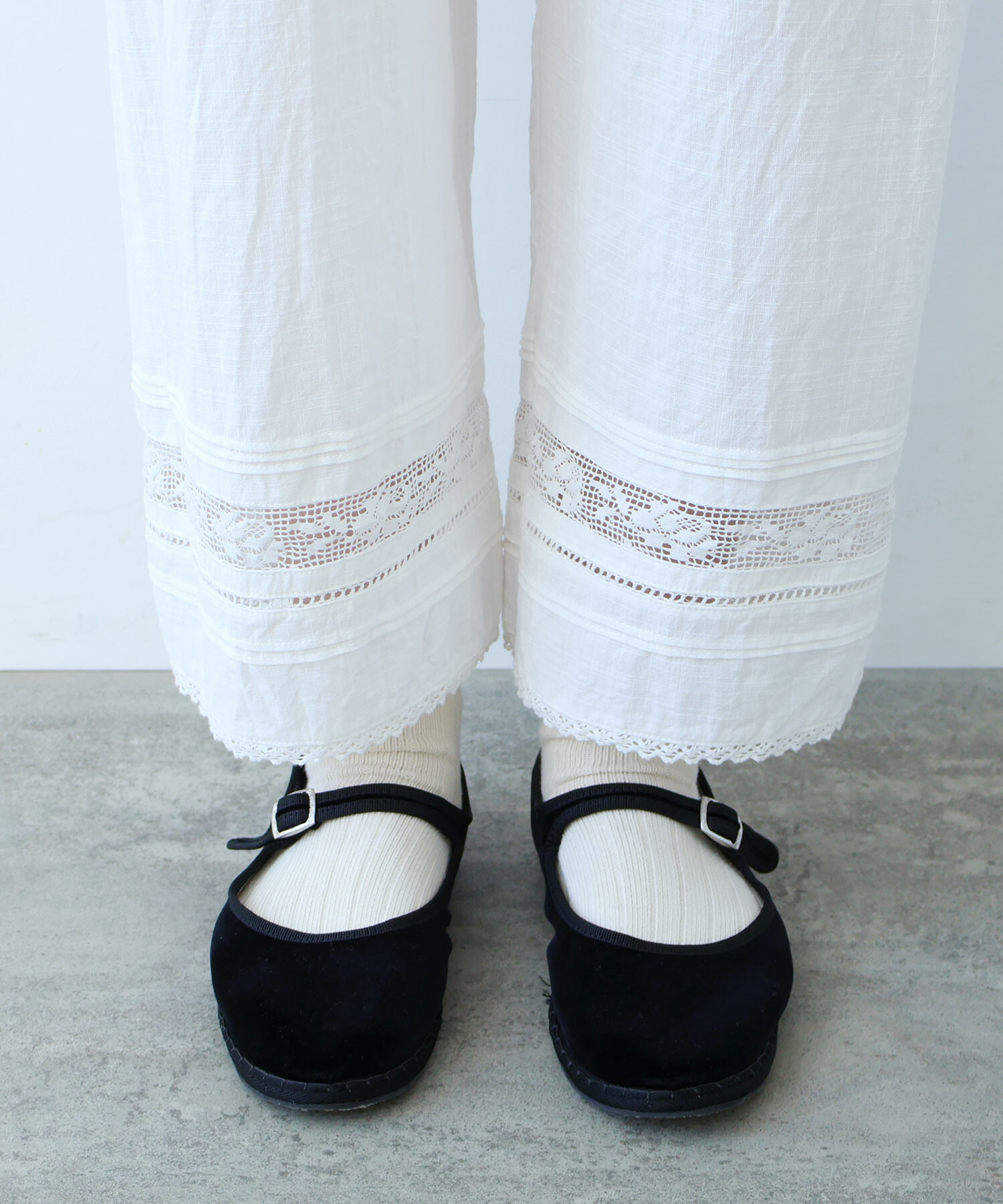 AMBIDEX Store 〇 コットン / リネン lace×pin tuck パンツ(F シロ