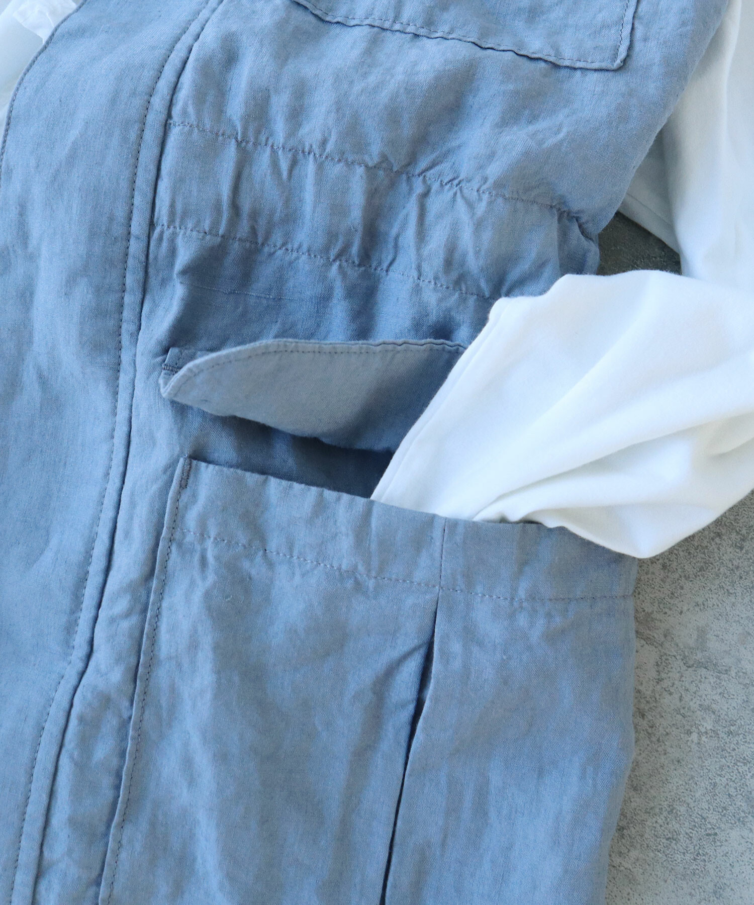 AMBIDEX Store ○60/高密度LINEN ベスト(F BLUEGREY): FLAT-cic-HATENA