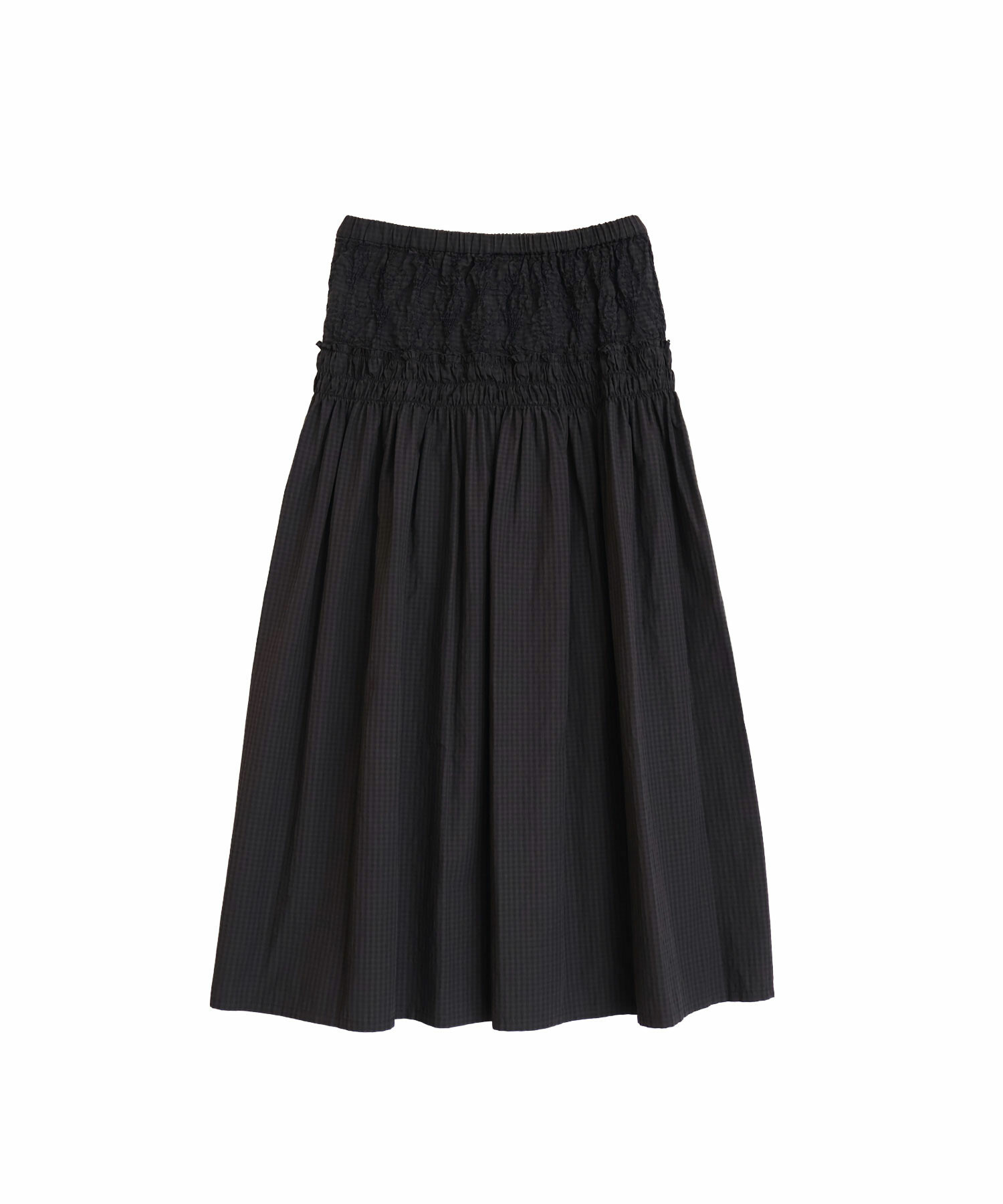 AMBIDEX Store シャーリング刺繍 ギャザーミドル スカート(F クロ): iki