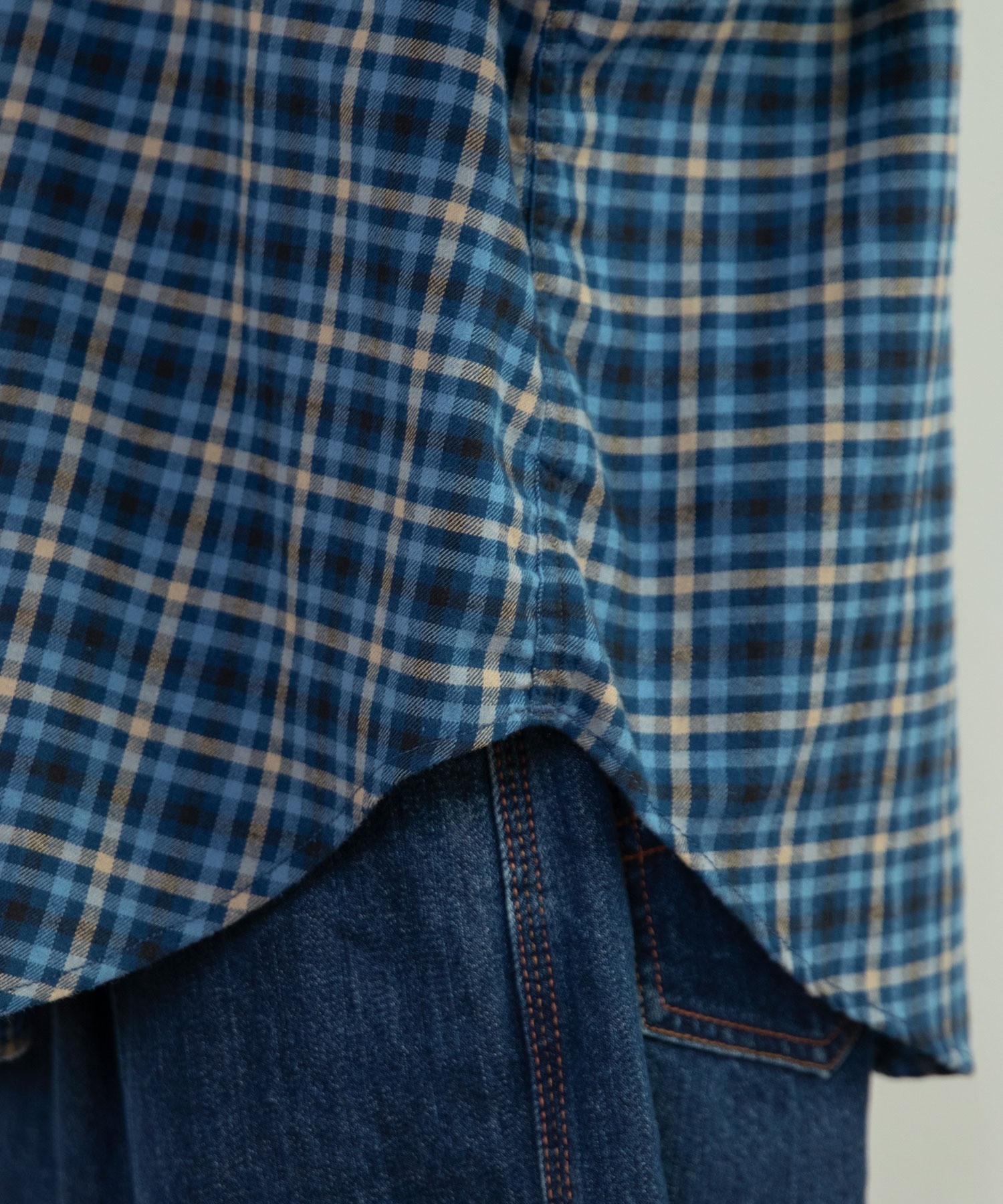 AMBIDEX Store ネルチェック 丸襟ボタンダウンシャツ(F アオ