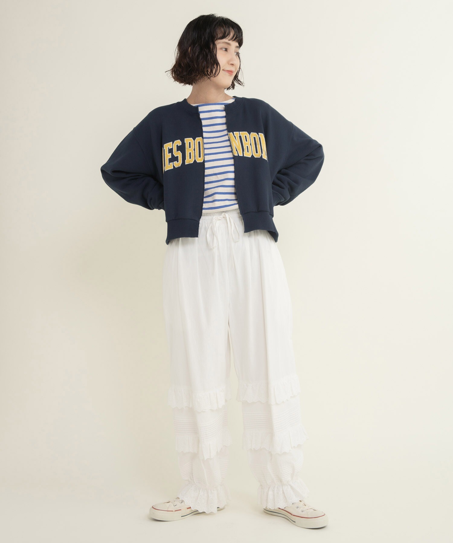 BONBONプリントスウェット リメイクはおりカーディガン