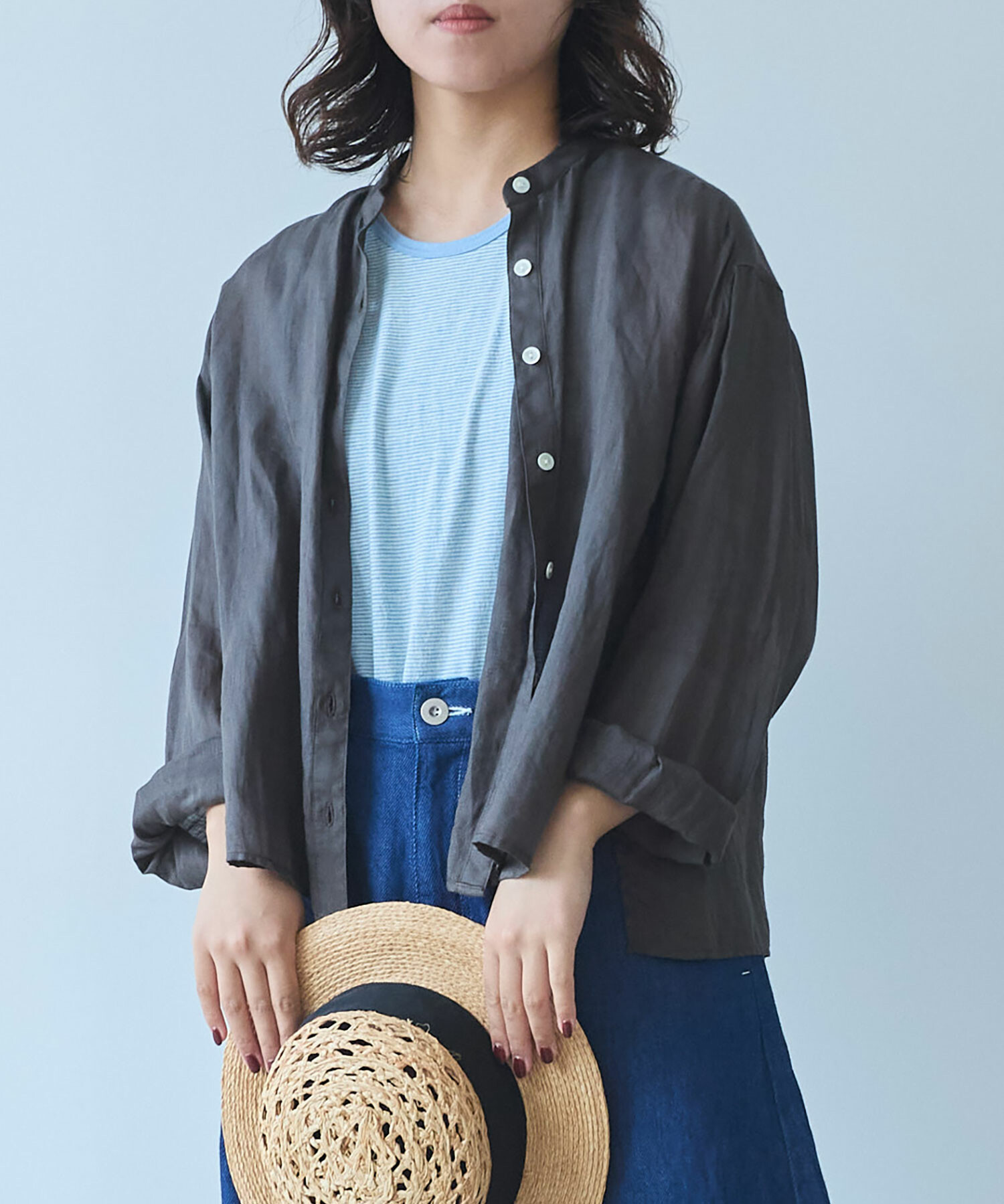 AMBIDEX Store 〇 Ramie ショート ブラウス(F クロ): bulle de savon